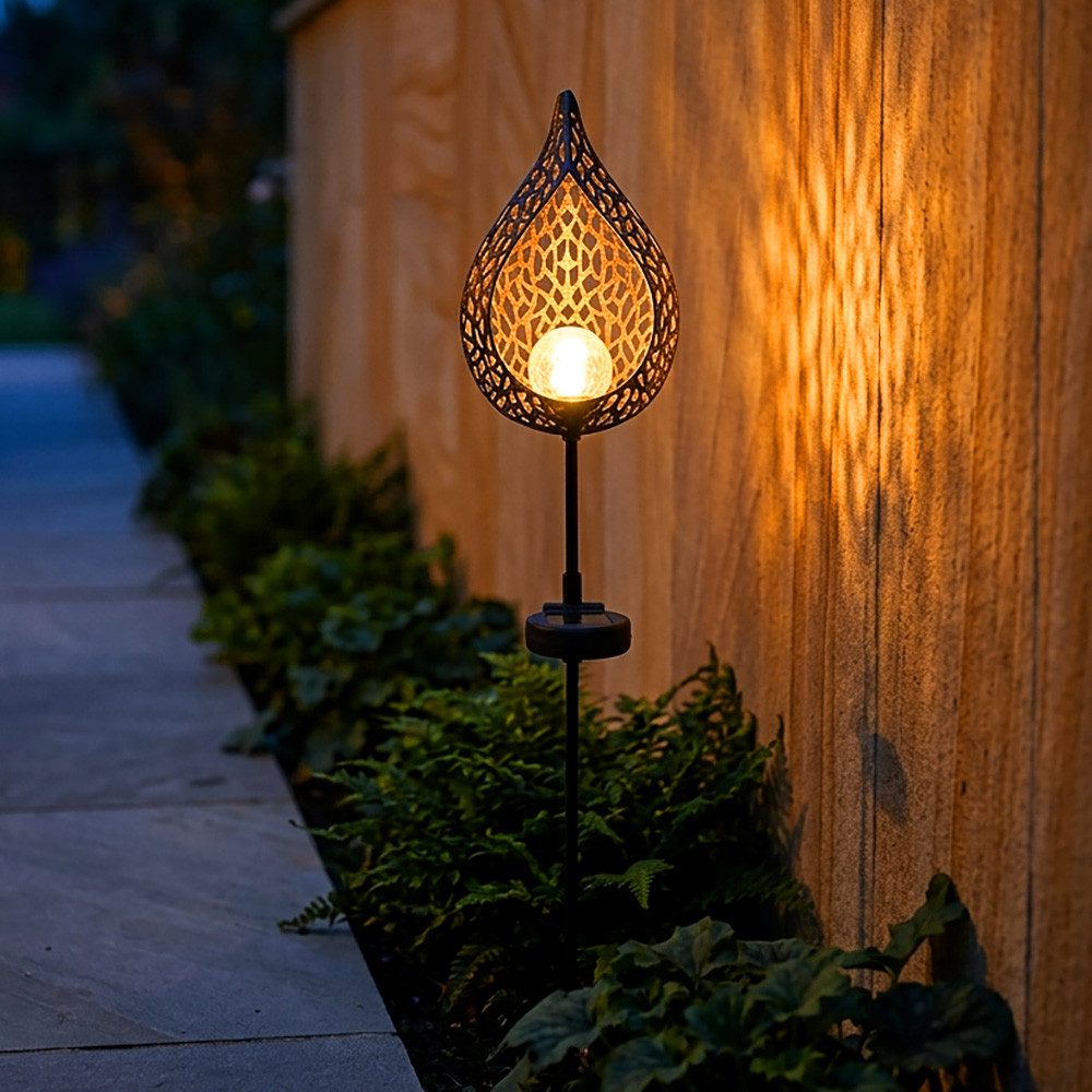 GLOBO LIGHTING Außen-Stehlampe, LED-Leuchtmittel fest verbaut, Warmweiß, LED Solar Lampe Flammen Optik Glas Kugel Steck Strahler gold Garten