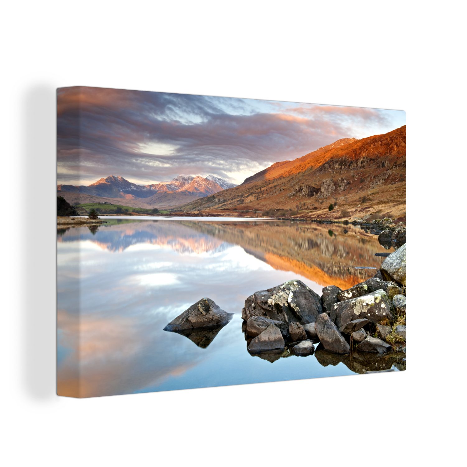 OneMillionCanvasses® Leinwandbild Farbenfrohe Berge bei Sonnenschein in Snowdonia, (1 St), Wandbild Leinwandbilder, Aufhängefertig, Wanddeko, 30x20 cm