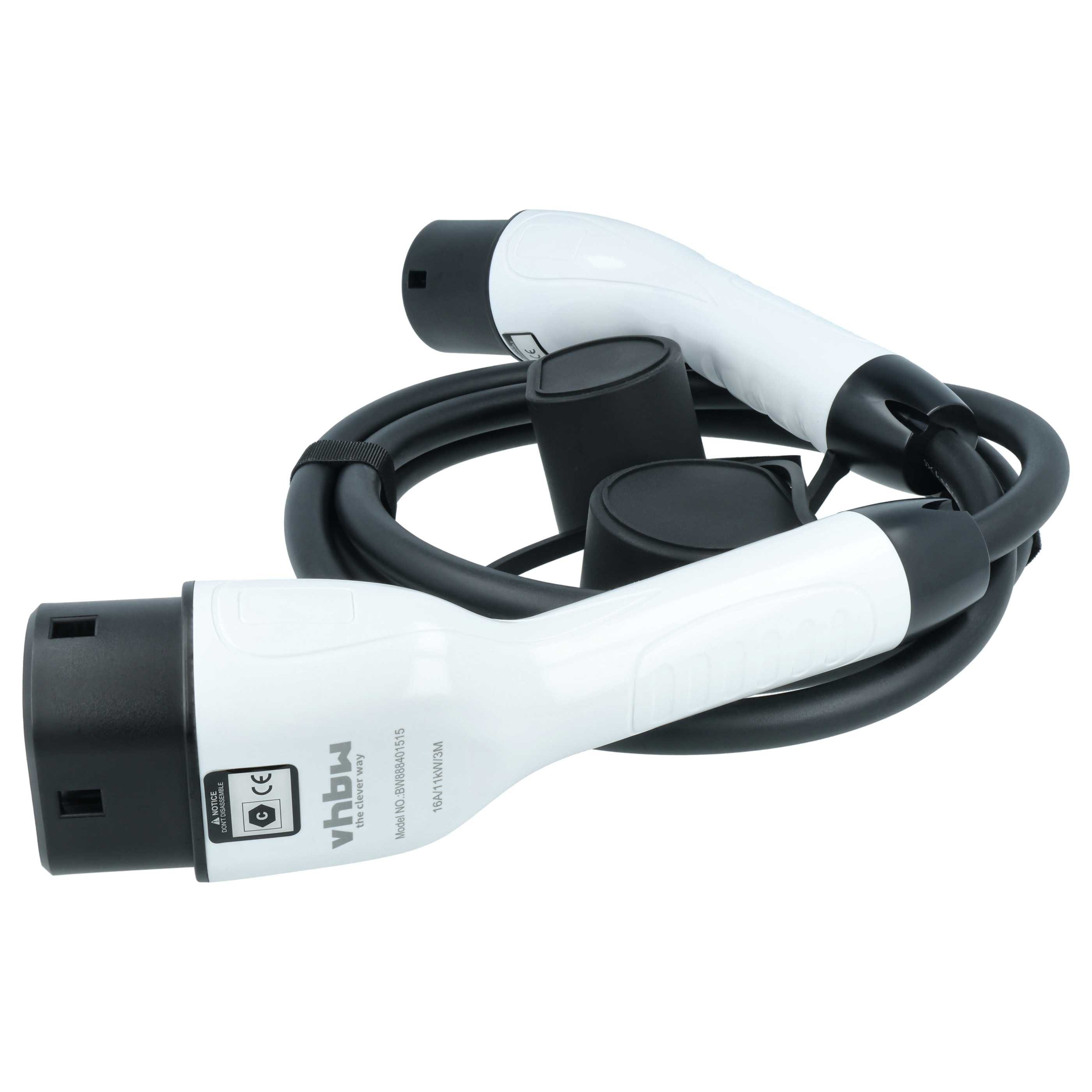 vhbw Typ 2 Ladekabel 11 kW 3-phasig für Elektroauto / Plug-in-Hybrid Autoladekabel, (300.0 cm), Gummischutzkappe