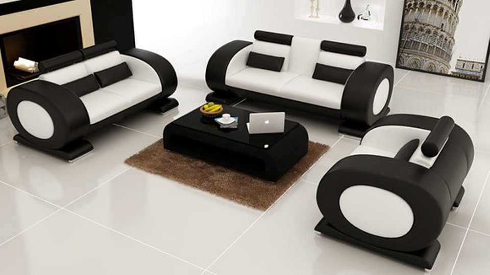 JVmoebel Sofa Sofa Couch Leder Sitz 3+2+1 Komplett Set Garnitur Designer Möbel, Made in Europe