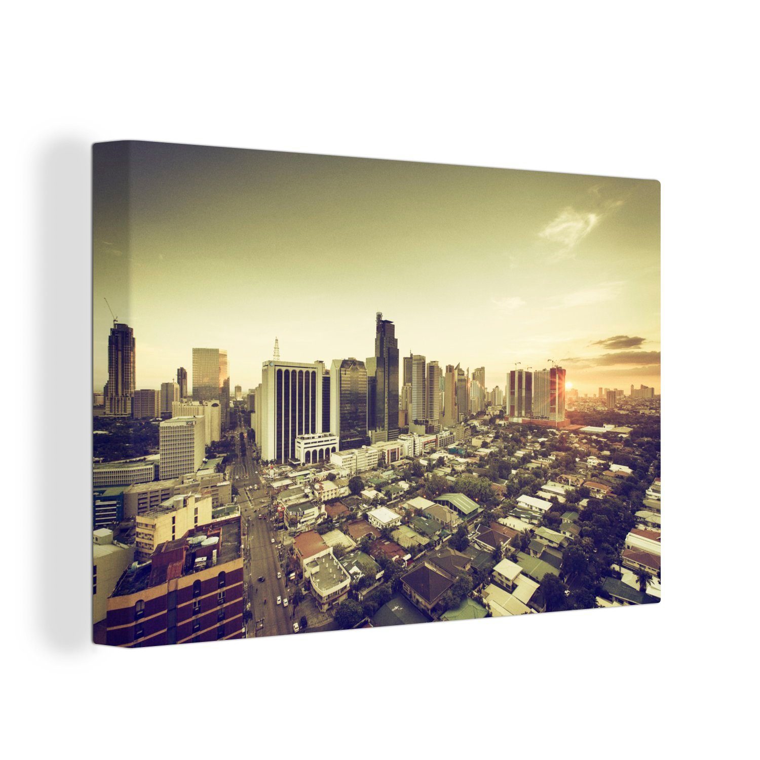 OneMillionCanvasses® Leinwandbild Skyline der schönen Stadt Manila, (1 St), Wandbild Leinwandbilder, Aufhängefertig, Wanddeko, 30x20 cm | Leinwandbilder