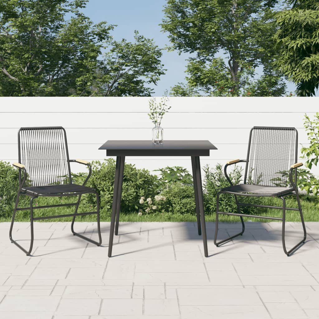 vidaXL Gartenstuhl 3-tlg. St) PVC Schwarz Garten-Essgruppe (3 Rattan