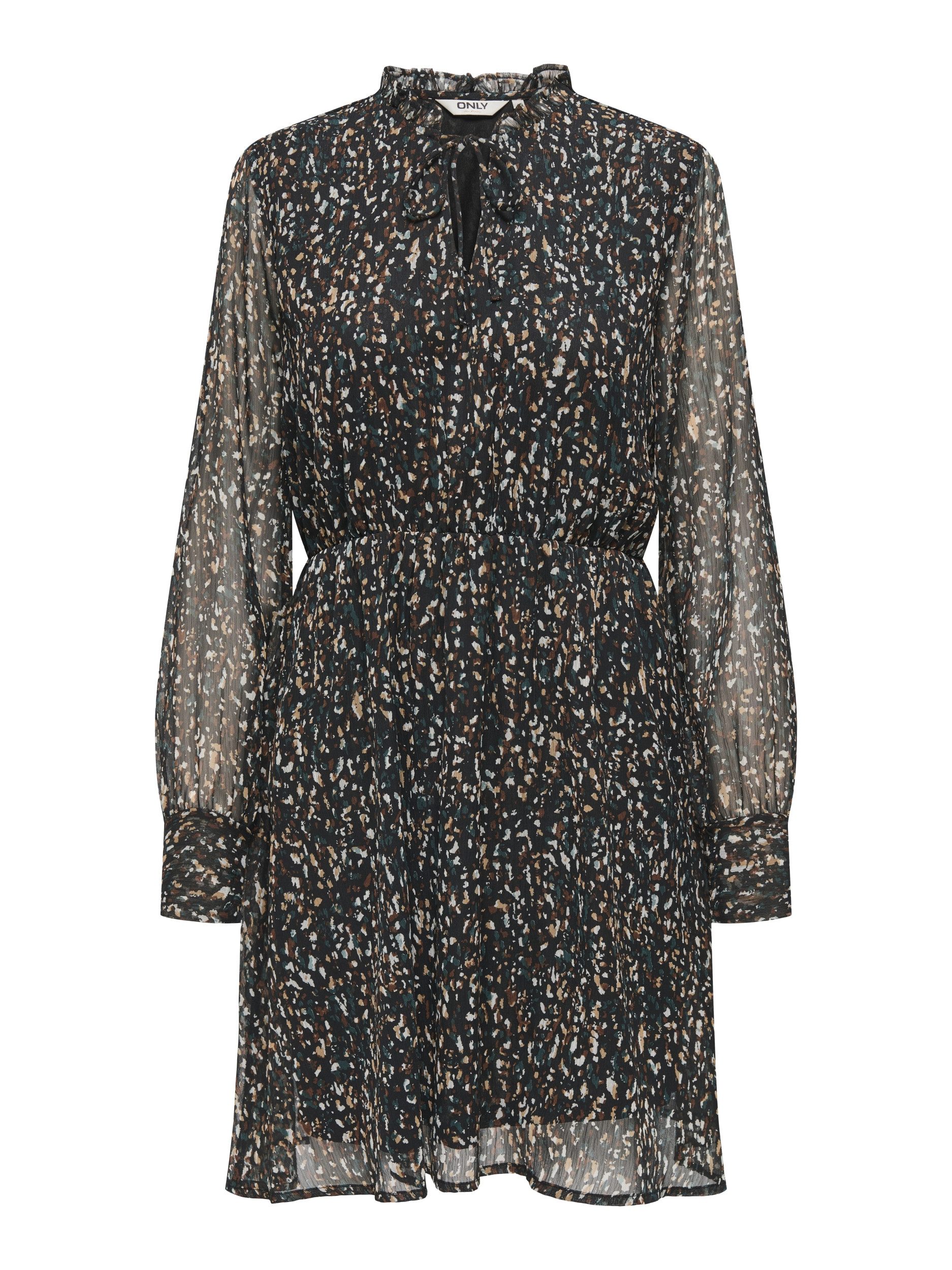 ONLY Abendkleid ONLSABBIE LIFE L/S STRING DRESS WVN, Black/Rustic graphic