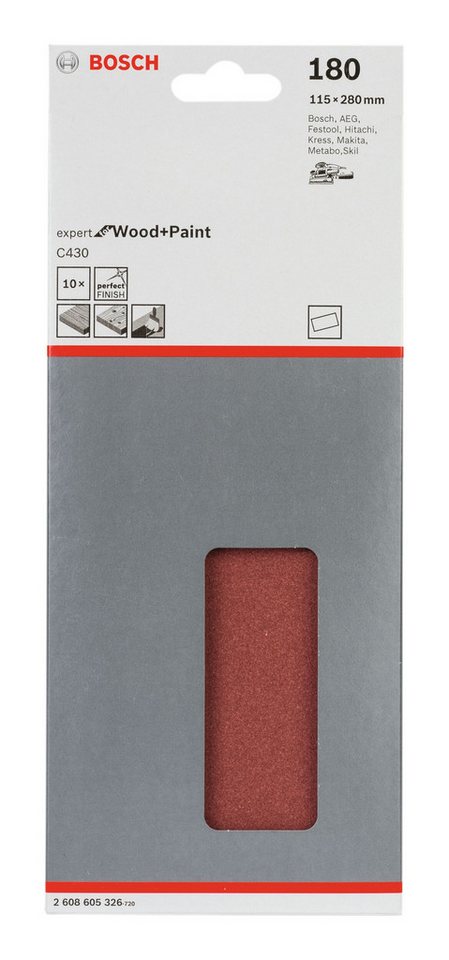 Thumbnail - BOSCH Schleifpapier, (10 Stück), C430 Schleifblatt gespannt ungelocht K180 - 115 x 280 mm - 10er-Pack