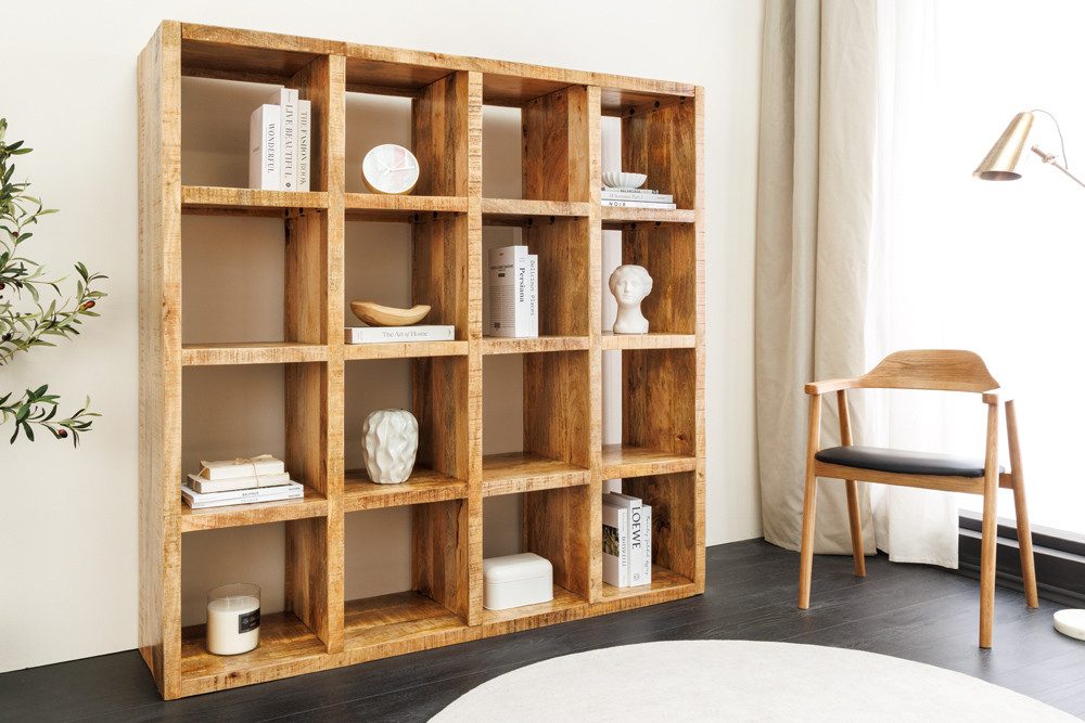 riess-ambiente Bücherregal IRON CRAFT 160cm natur - Massivholz, lackiert, 25 Fächer, handmade, Einzelartikel 1-tlg., großer Raumteiler mit viel Stauraum - ideal für Arbeits- & Wohnzimmer