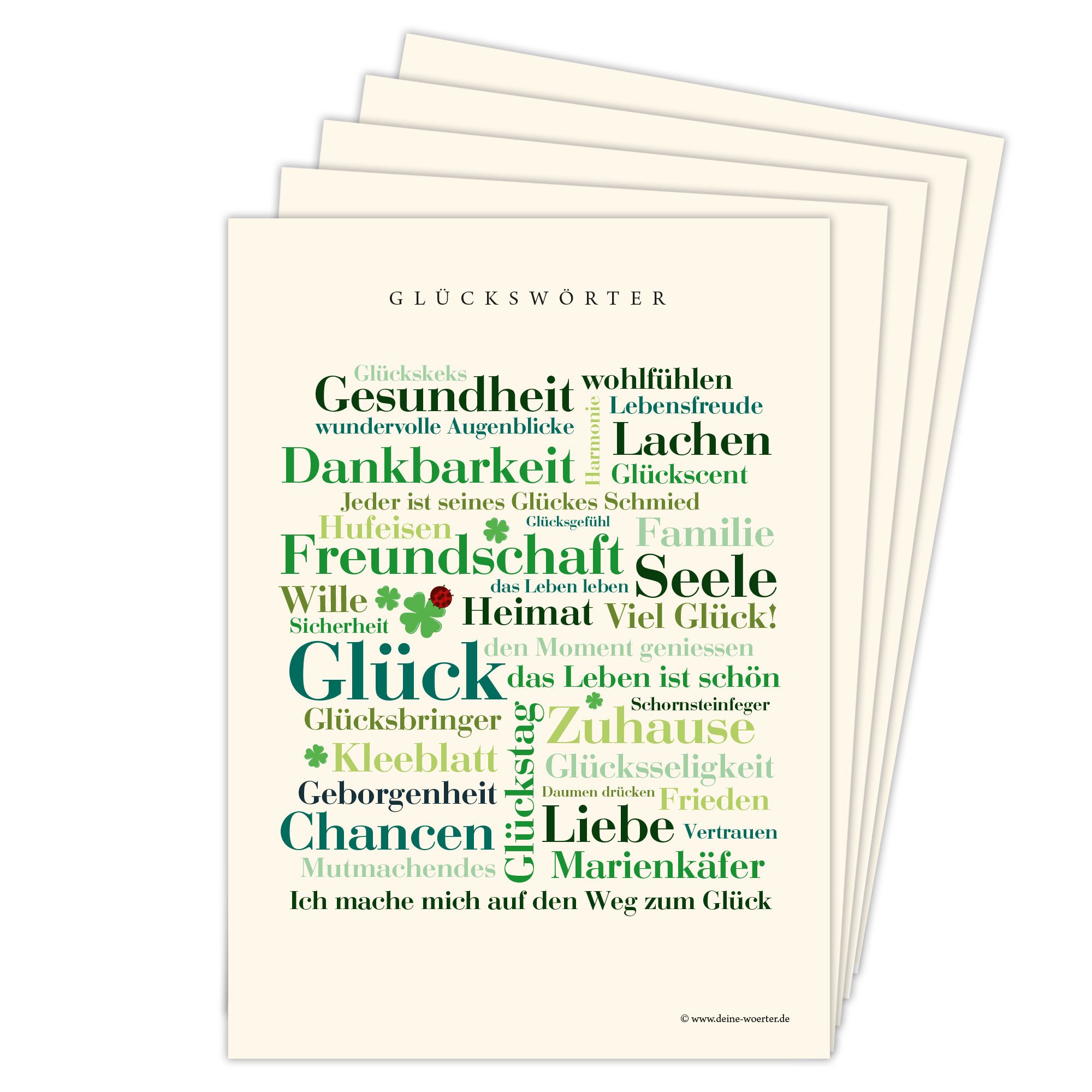 Deine Wörter Grußkarten Glück Wörter Postkartenset, 5 Karten, DIN A6, Geschenk