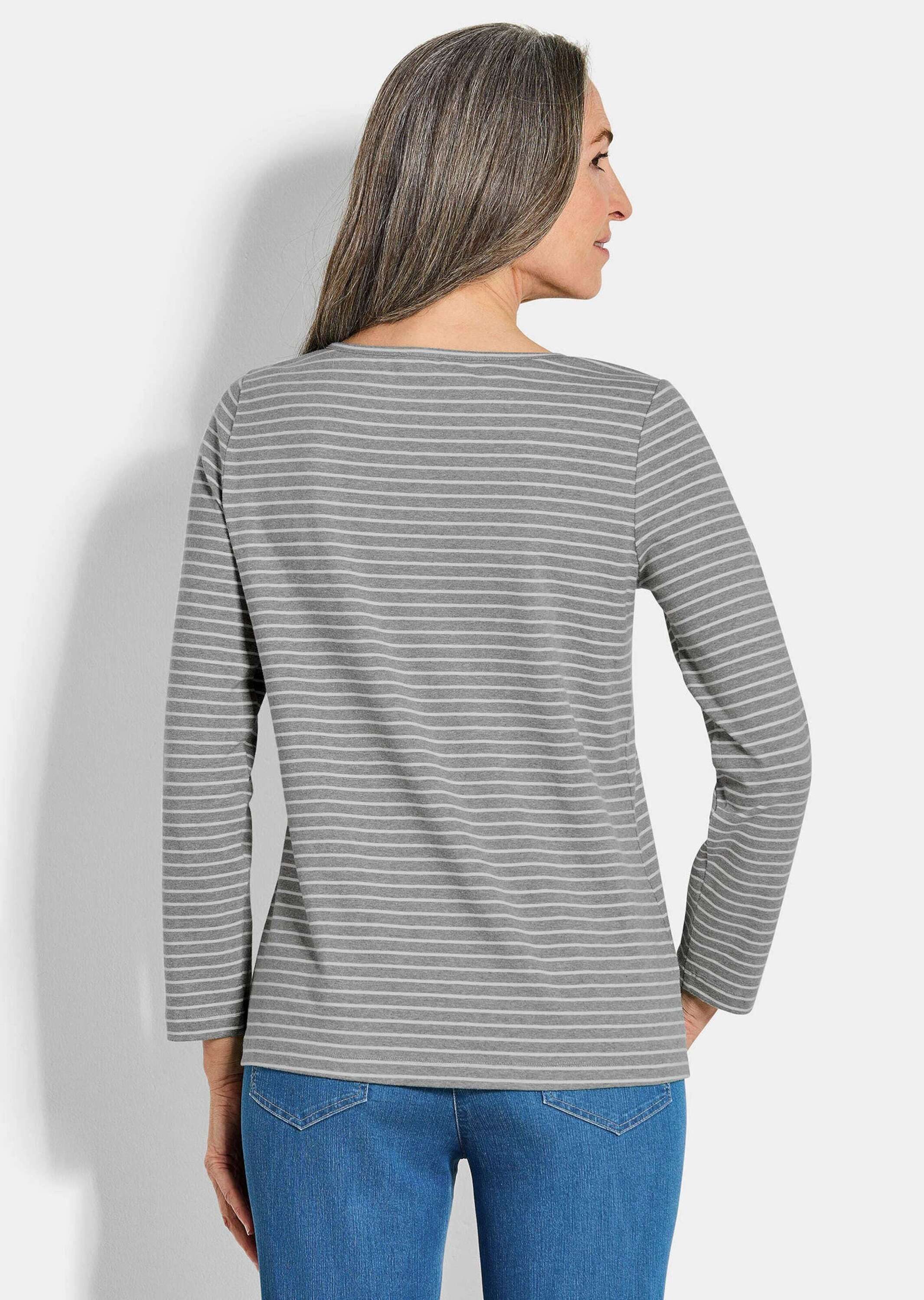 GOLDNER Print-Shirt Kurzgröße: Langarm 3er-Baumwollshirt-Set Stilvolles Set an leichten Shirts mit U-Boot-Ausschnitt