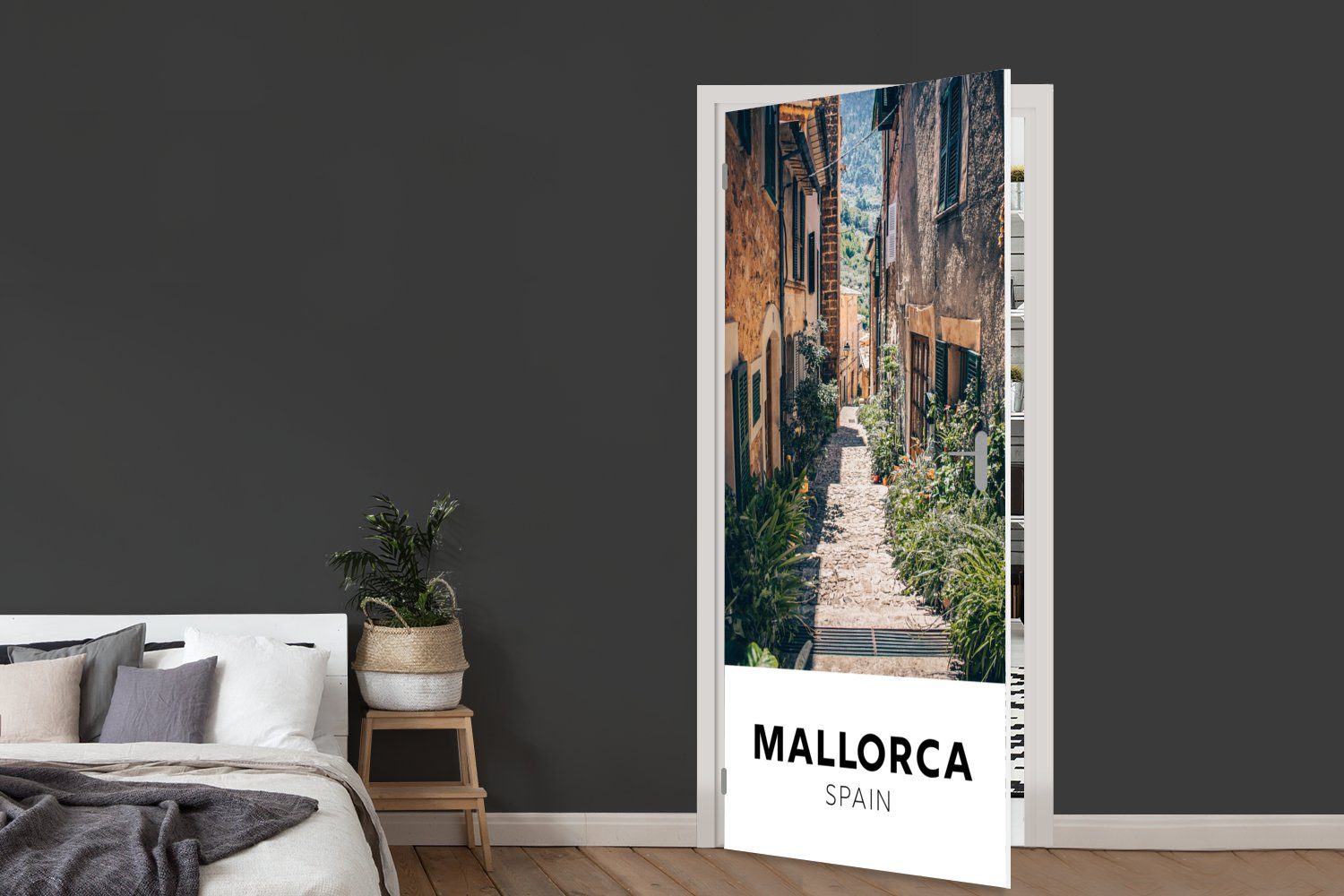 Häuser, für 75x205 - St), bedruckt, Fototapete Tür, Spanien Türtapete MuchoWow - Mallorca cm (1 Türaufkleber, Matt,
