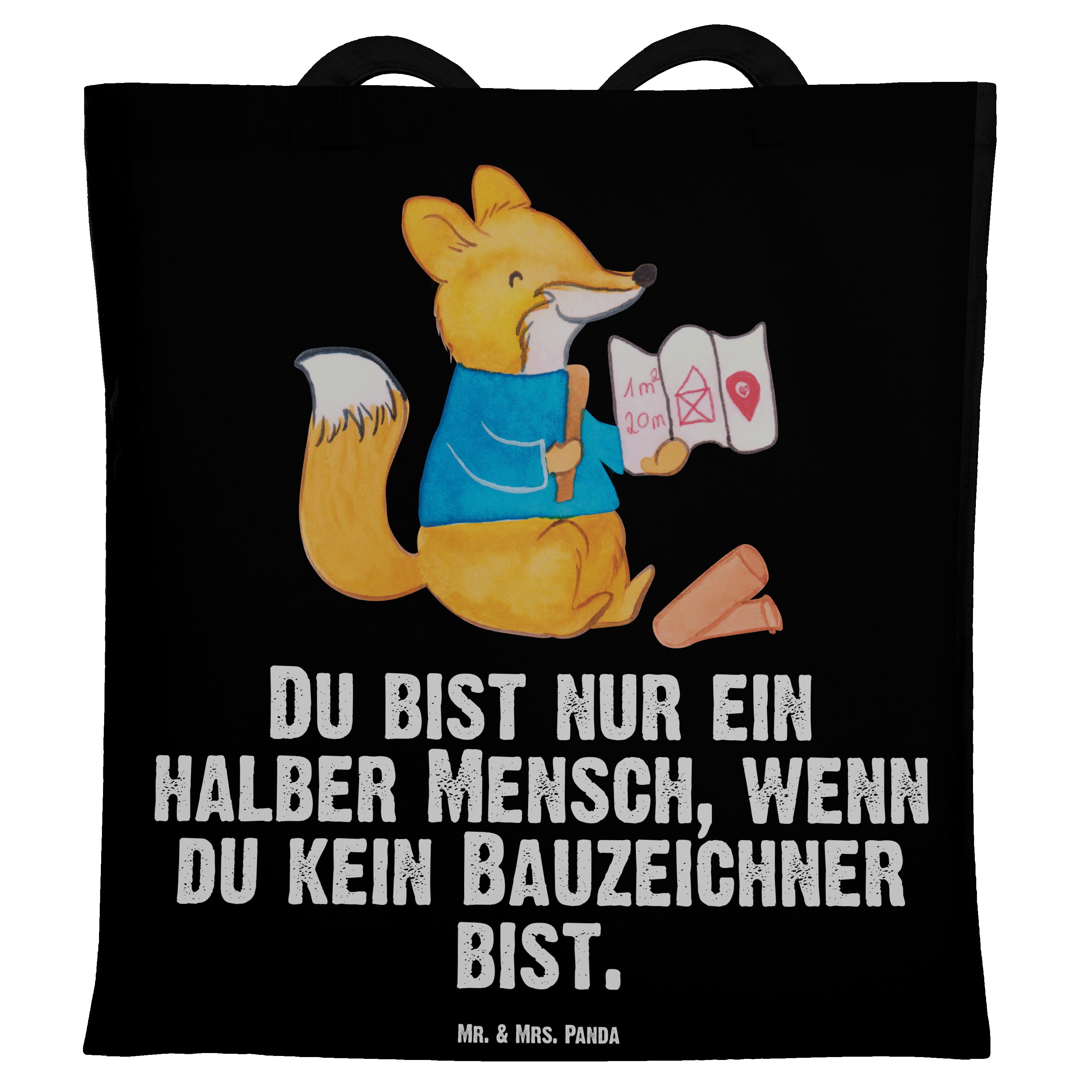 Mr. & Mrs. Panda Tragetasche Bauzeichner mit Herz - Schwarz - Geschenk, Jubiläum, Jutebeutel, Absc (1-tlg) | Canvas-Taschen