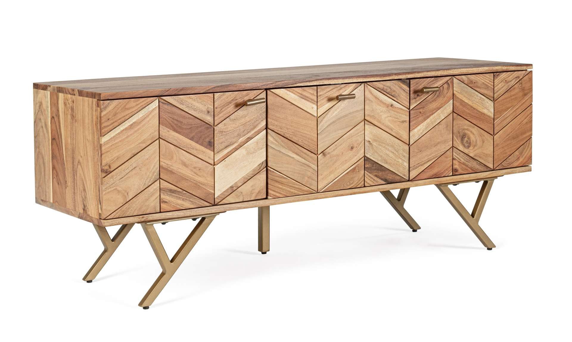 Feeling4Home TV-Board Raida aus Akazienholz, 130 cm, Türen mit Magnetverschluss