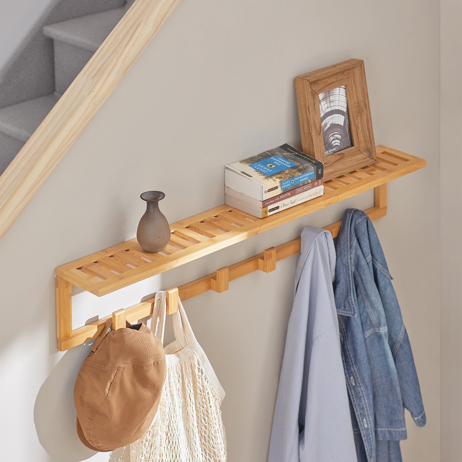 SoBuy Wandgarderobe FHK06, Flurgarderobe Badregal mit 6 Haken und Ablage – Bild 4 von 5