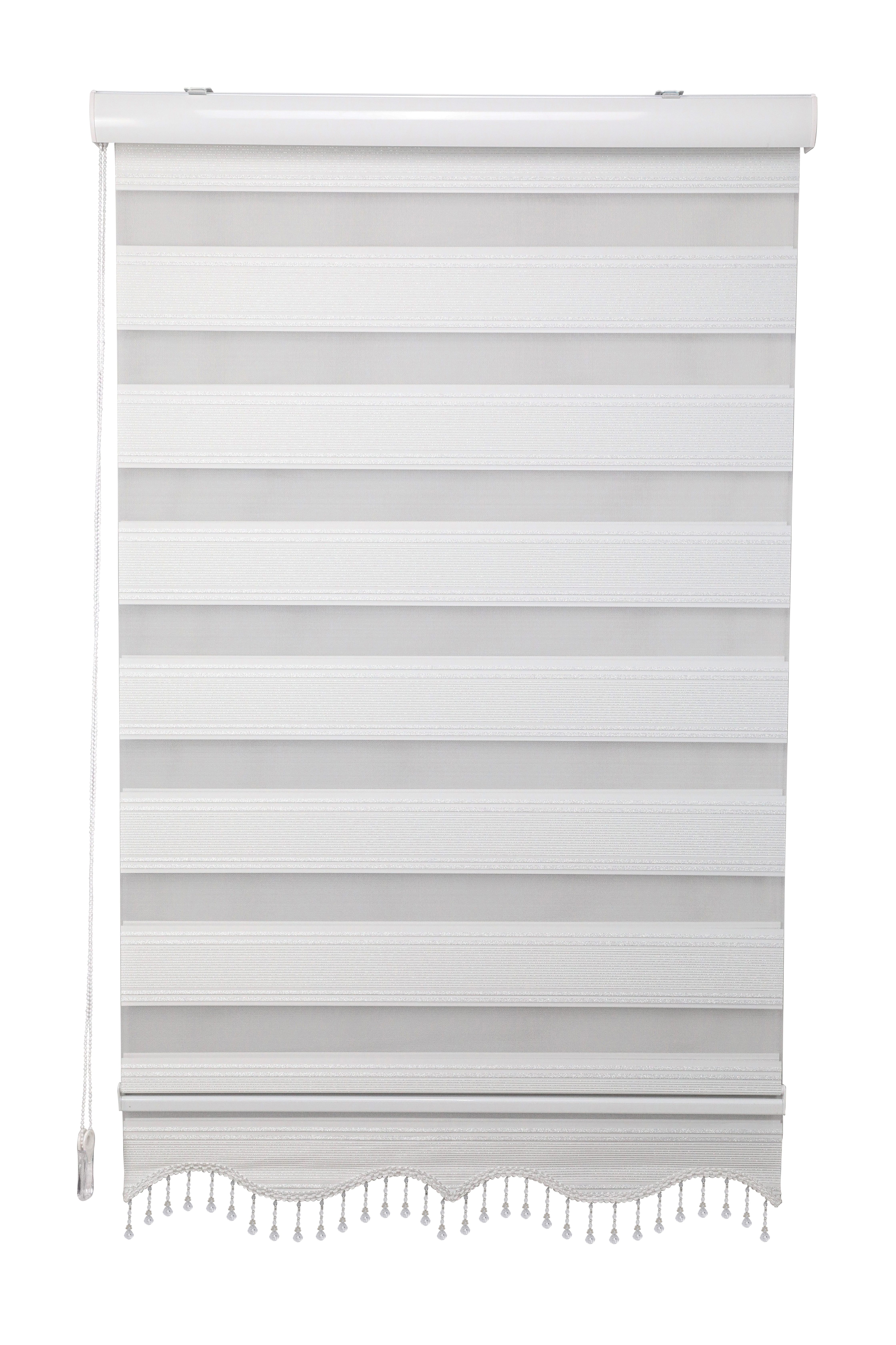Doppelrollo Duorollo mit Kassette und Perlen in Weiß, Grau, Gold Höhe: 200 cm, Plisseeonline, blickdicht, Deckenmontage, Inkl. Montagezubehör Schrauben und Dübel, Decke oder Wand, mit Kindersicherung