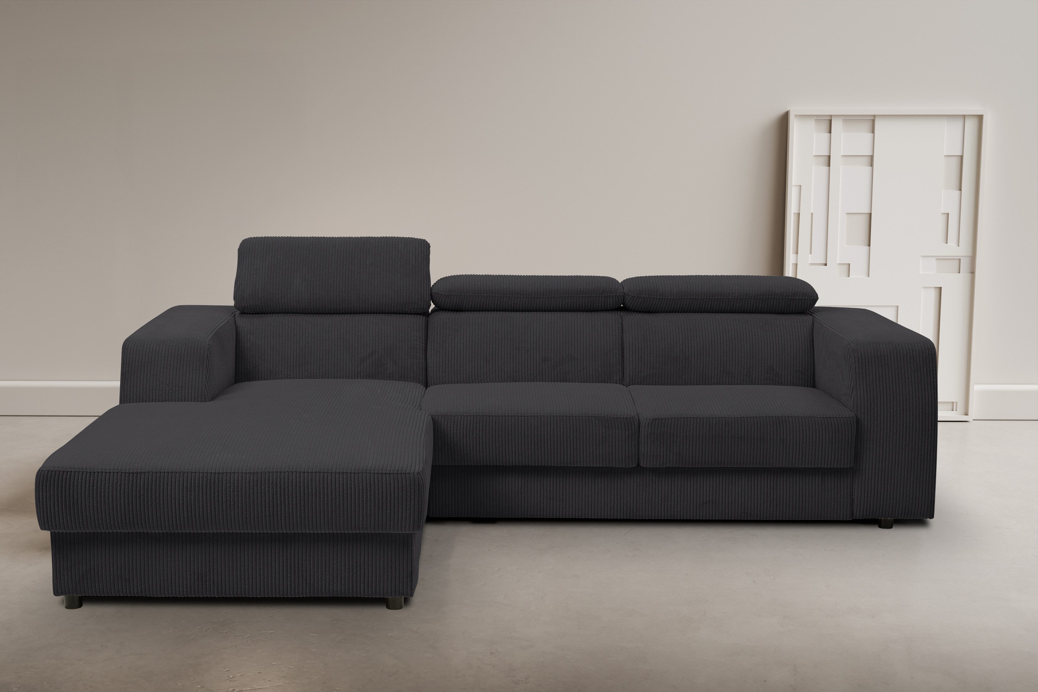 WERK2 Ecksofa Cherry 270 x 192 cm modern & bequem, Kopfteilverstellung, Bettfunktion, Cord, L-Form, XXL, Schlaffunktion, Bettkasten
