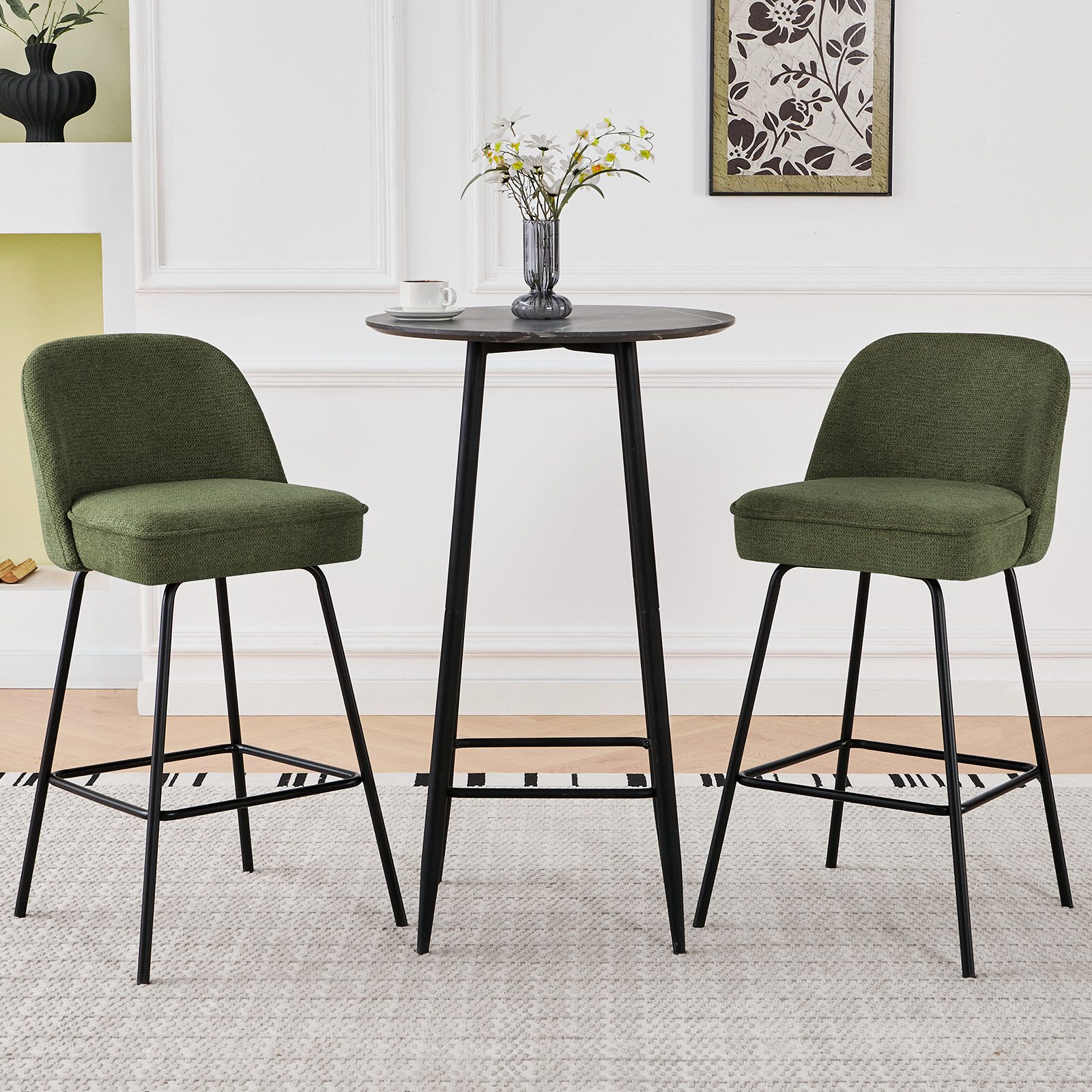 JYMTOM Barhocker Gepolsterter Sitz mit Federkern, Sitzfläche aus Leinen und Textilien (2 St), Metallbeine, für Bar, Theke, Küche, Esszimmer und Bistro geeignet – Bild 4 von 5