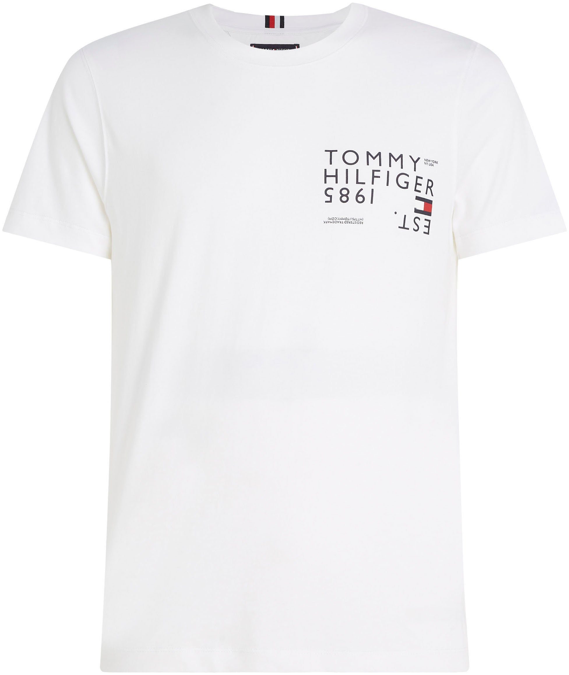Hilfiger mit BACK großem Rücken White TEE BRAND Tommy LOVE TH-Aufdruck auf dem Rundhalsshirt