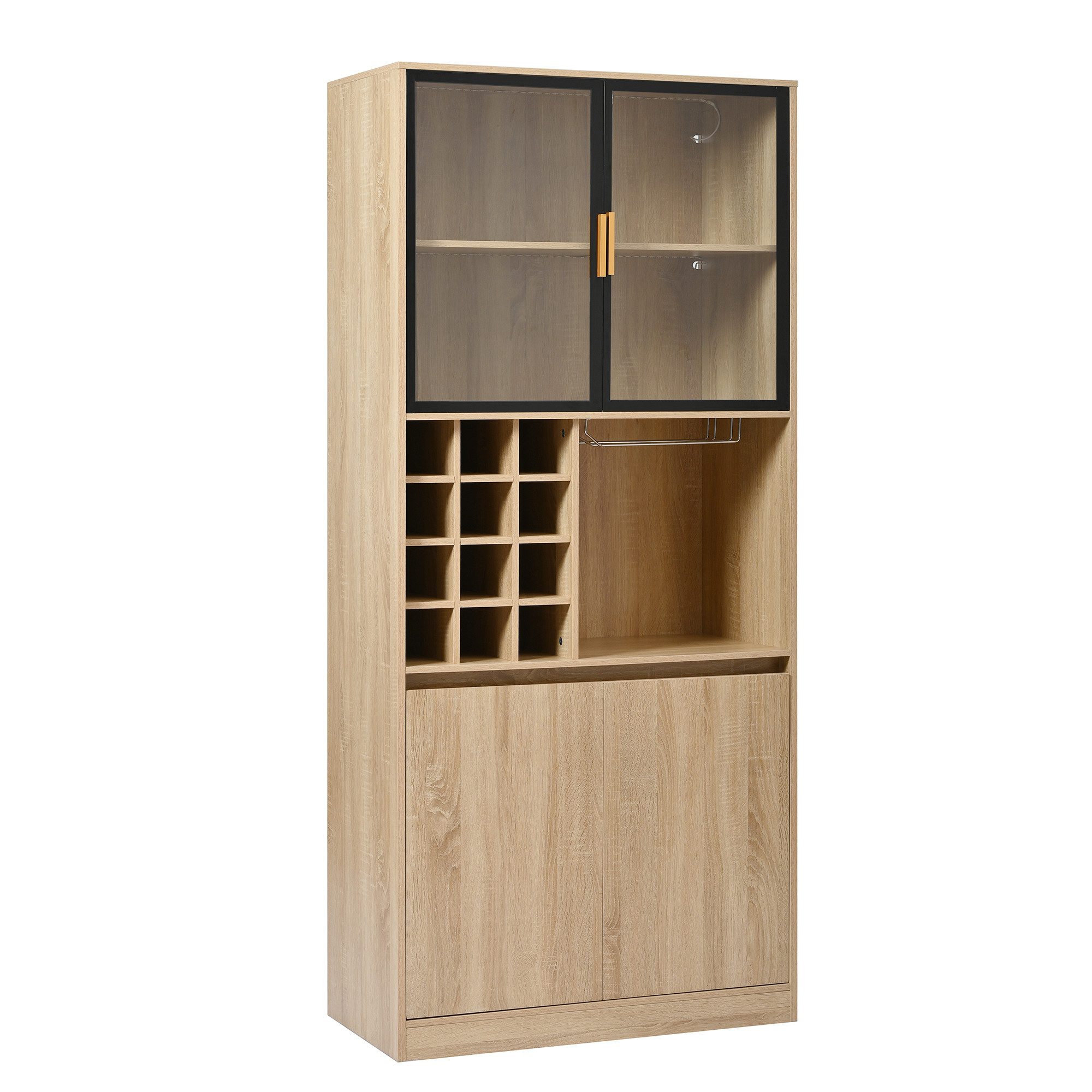MC Star Vitrine Badezimmerschrank,Spirituosenschrank,Vitrine Vitrinenschrank (mit Glastüren und Beleuchtung 180 CM)