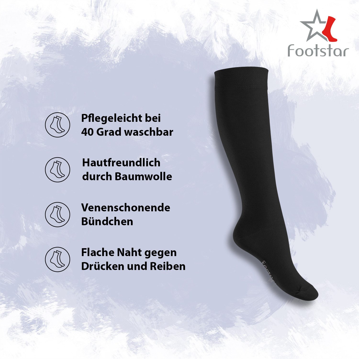 Footstar Langsocken EVERYDAY! 5 PAAR Damen & Herren Kniestrümpfe Lange Socken kniehoch – Bild 2 von 3