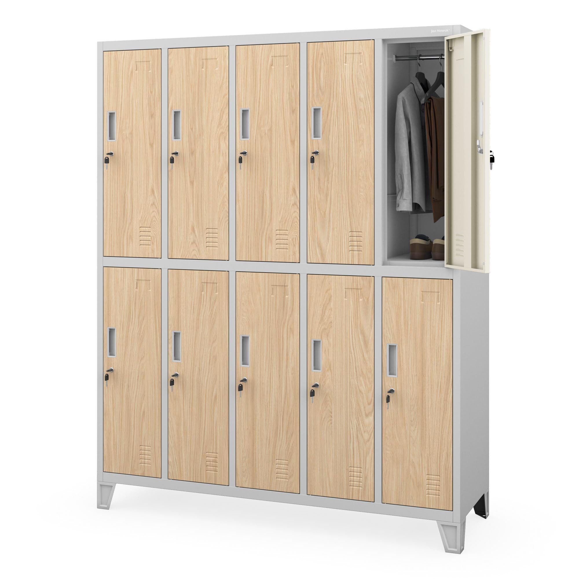 Jan Nowak Mehrzweckschrank Metall Kleiderspind 136 cm BARTEK 10 Fächer abschließbar 172 cm (Umkleideschrank BHP Arbeitsraum Produktion Magazin Sozialraum, 0,6 mm 172 x 136 x 45 cm Wandmontage Kleiderstange 30 kg 66 kg) Lüftungsschlitze Namensschildhalter
