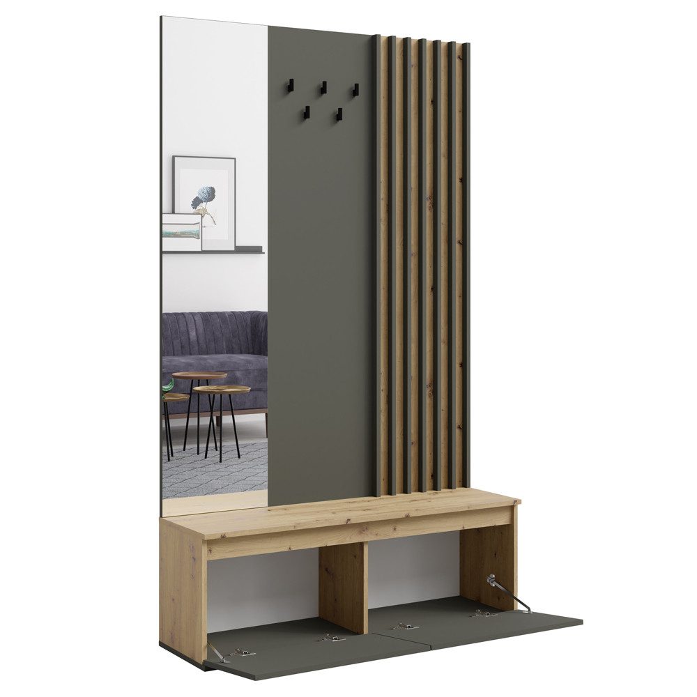 Lomadox Garderobe DAVIS-166, Eiche graphit Lamellen Design Spiegel Kleiderh günstig online kaufen