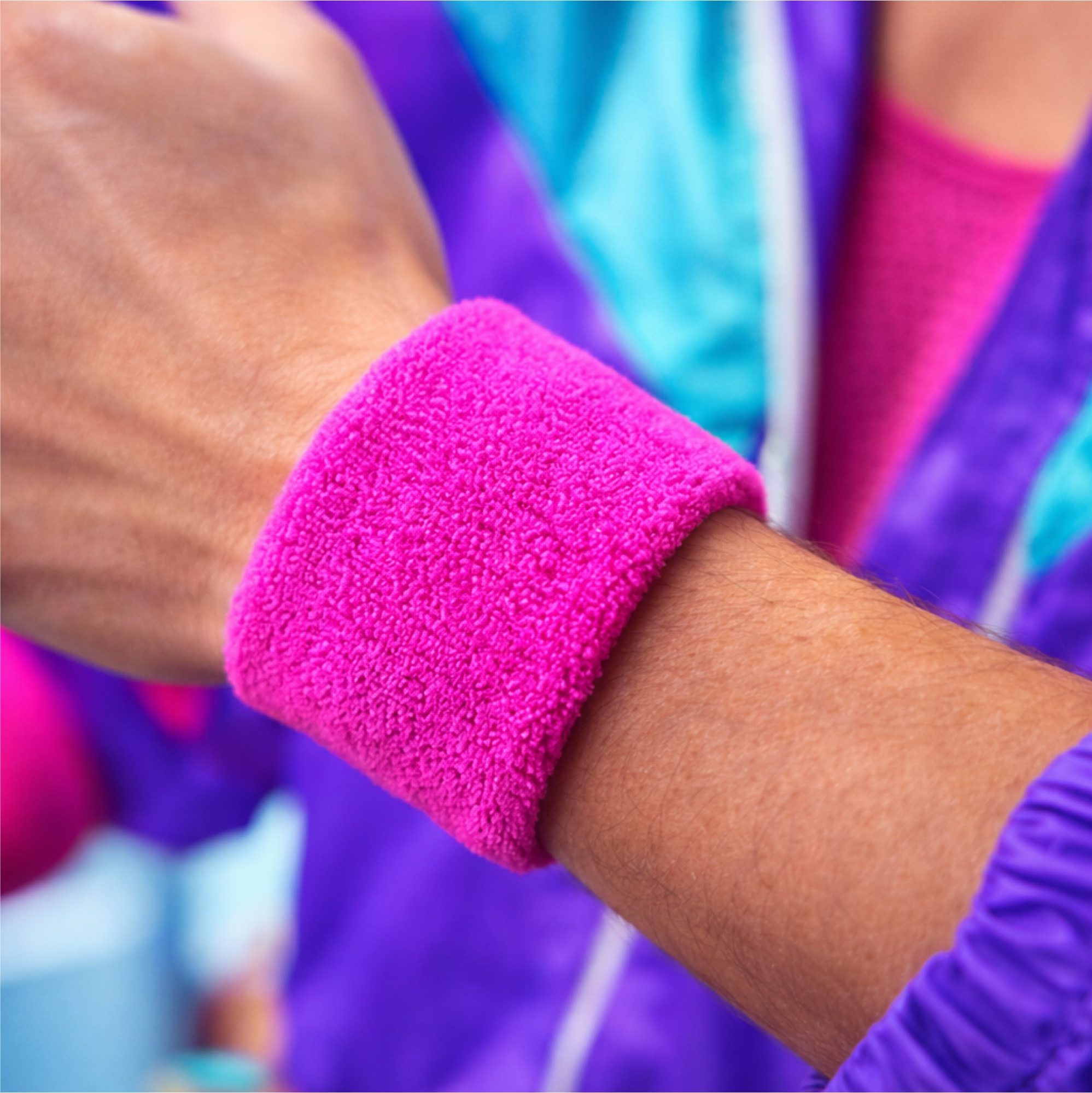 Kostümheld® Schweißband 3 in 1 Schweißband Set - mit Stirnband - Retro 90 Kostüm für Fasching, Einheitsgröße