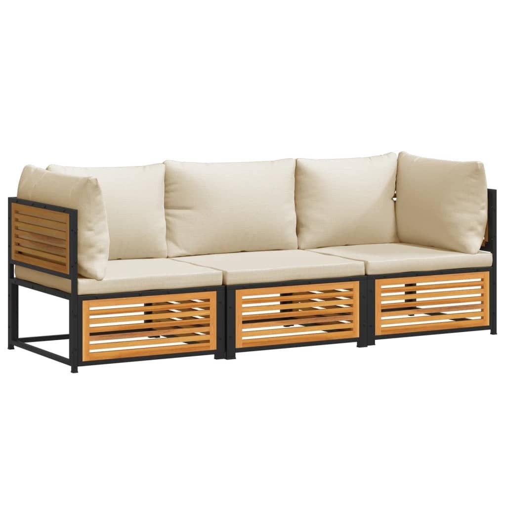 vidaXL Gartenlounge-Set 3-tlg. Garten-Sofagarnitur mit Kissen Massivholz, (1-tlg)
