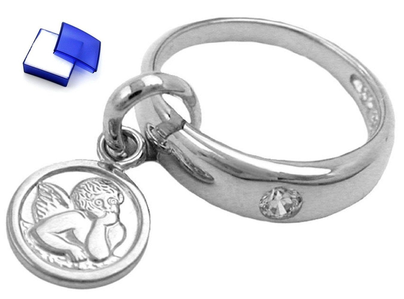 unbespielt Kettenanhänger Anhänger Taufring mit Engel 925 Silber 12 x 3 mm inkl. Schmuckbox, Silberschmuck für Kinder