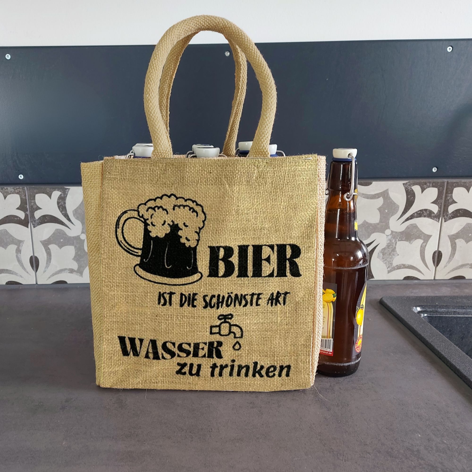 Domelo Flaschenkorb Jute Flaschentasche Vegan Bierträger günstig online kaufen