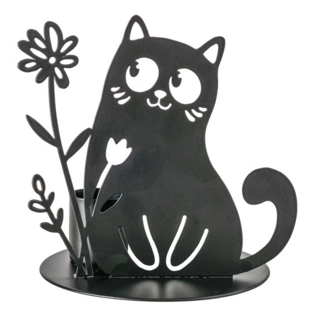BOLTZE Kerzenhalter Katze schwarz H9,5cm aus Metall