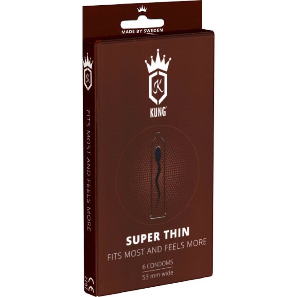 KUNG Kondome Super Thin - Fits Most and Feel More (0.04mm Wandstärke) Packung mit, 6 St., schwedische Kondome, superdünne Kondome mit 35% weniger Wandstärke