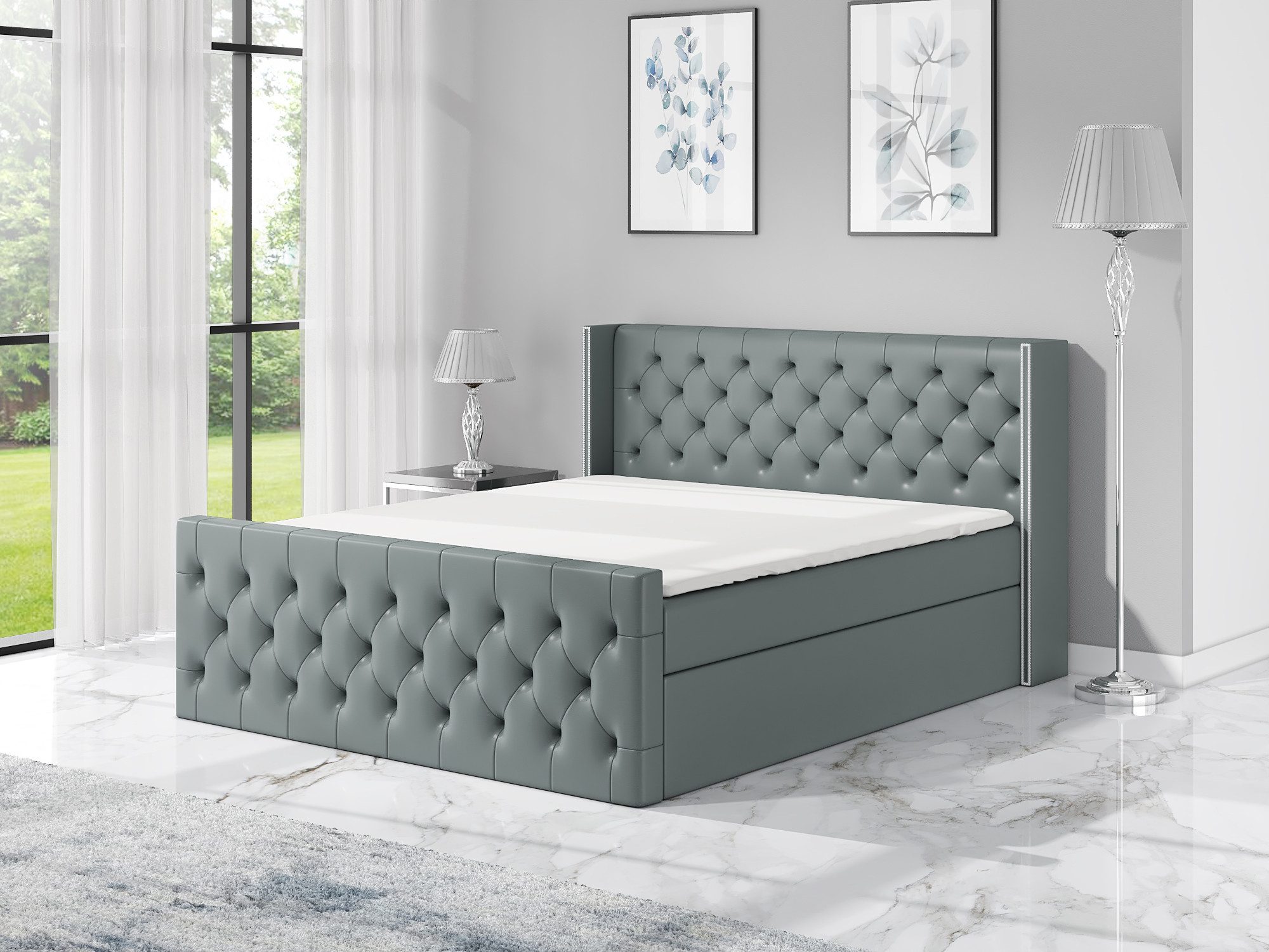 A&J MöbelLand GmbH Boxspringbett GRO mit 2 Bettkästen, Bonell-Matratze und Topper. (Boxspringbett mit Bettkasten und gepolstertem Kopfteil. Inclusive Topper !, TOP ANGEBOT), Länge 216 cm Höhe 106 cm
