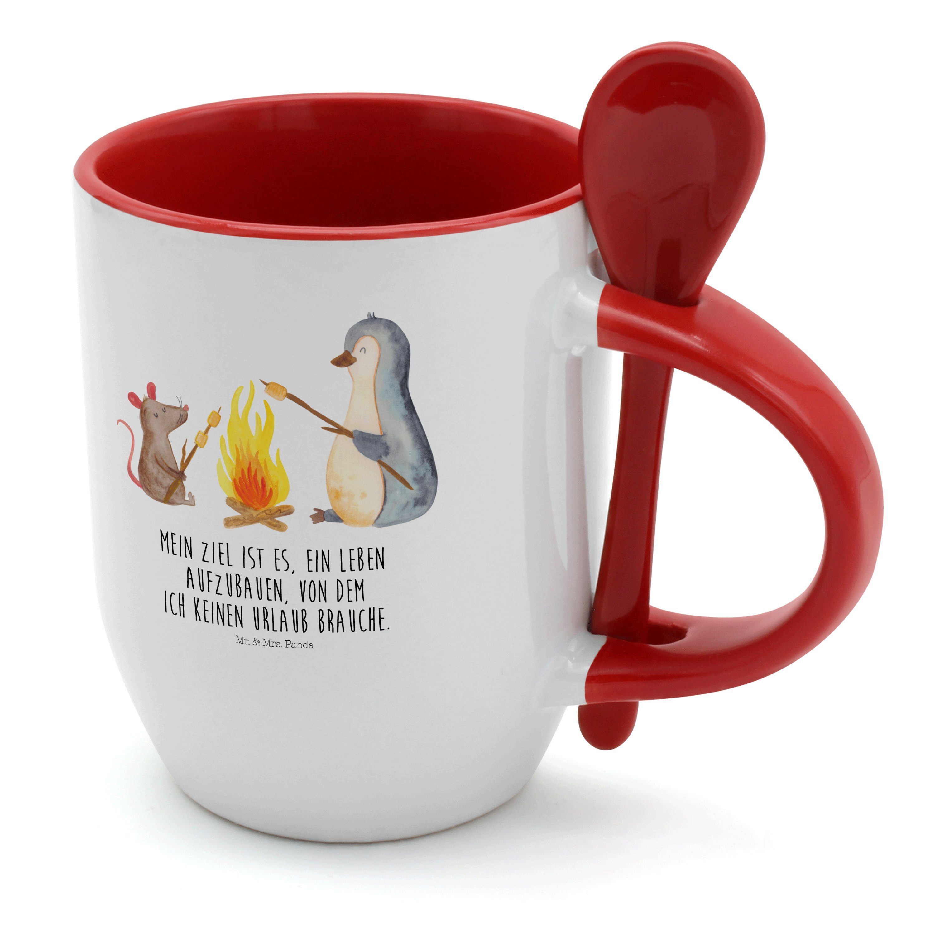 Mr. & Mrs. Panda Tasse Pinguin Geschenk, Lebensmotivation, Lagerfeuer glück, Weiß Tassen, Keramik - 