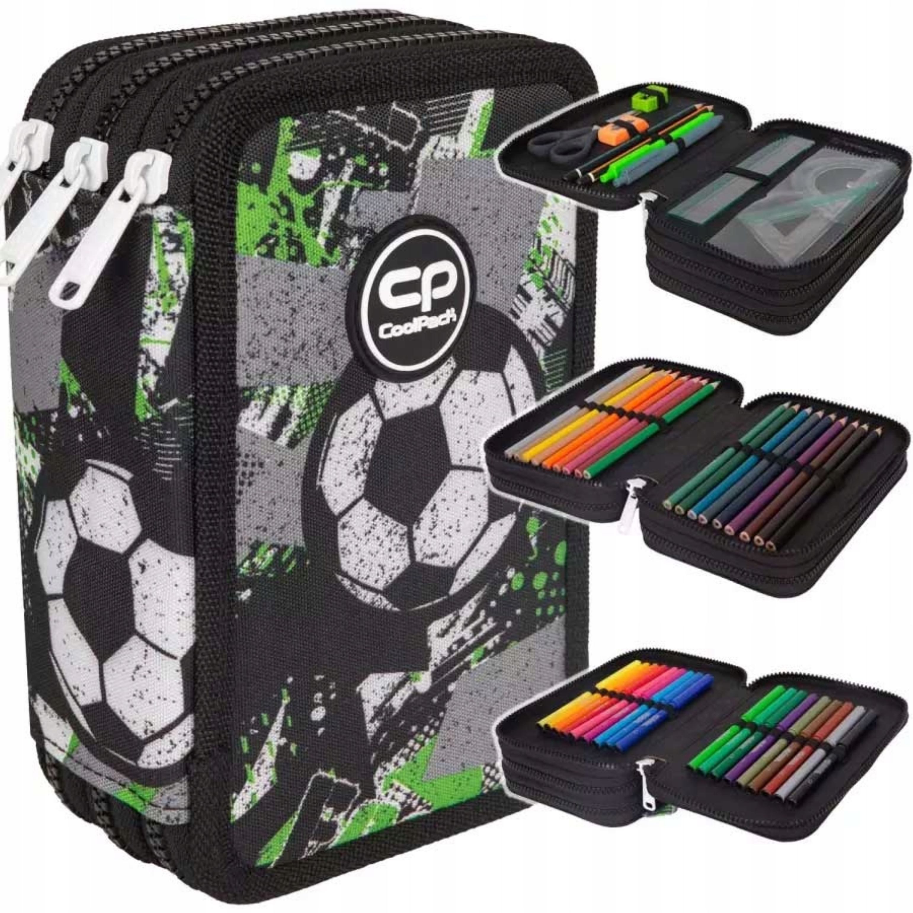 Federmäppchen CoolPack 3-Fach Federmäppchen mit Zubehör – Fußball-Design!