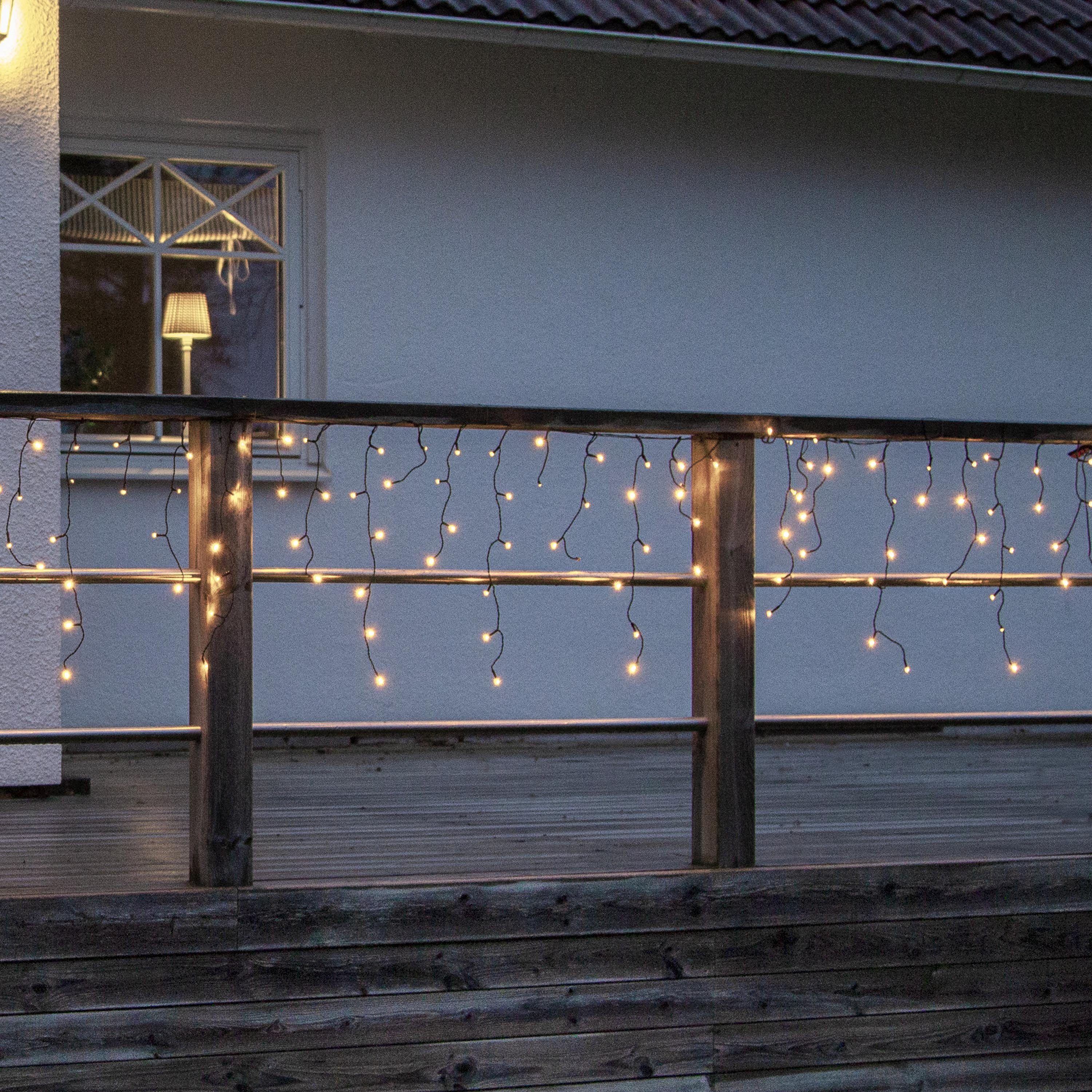 Eisregen Lichterkette Außen 15 M / 480 LEDs – Warmweiß, IP44 Wasserdicht, 8 Modi, Timer (6h An/18h Aus), Mit Speicherfunktion