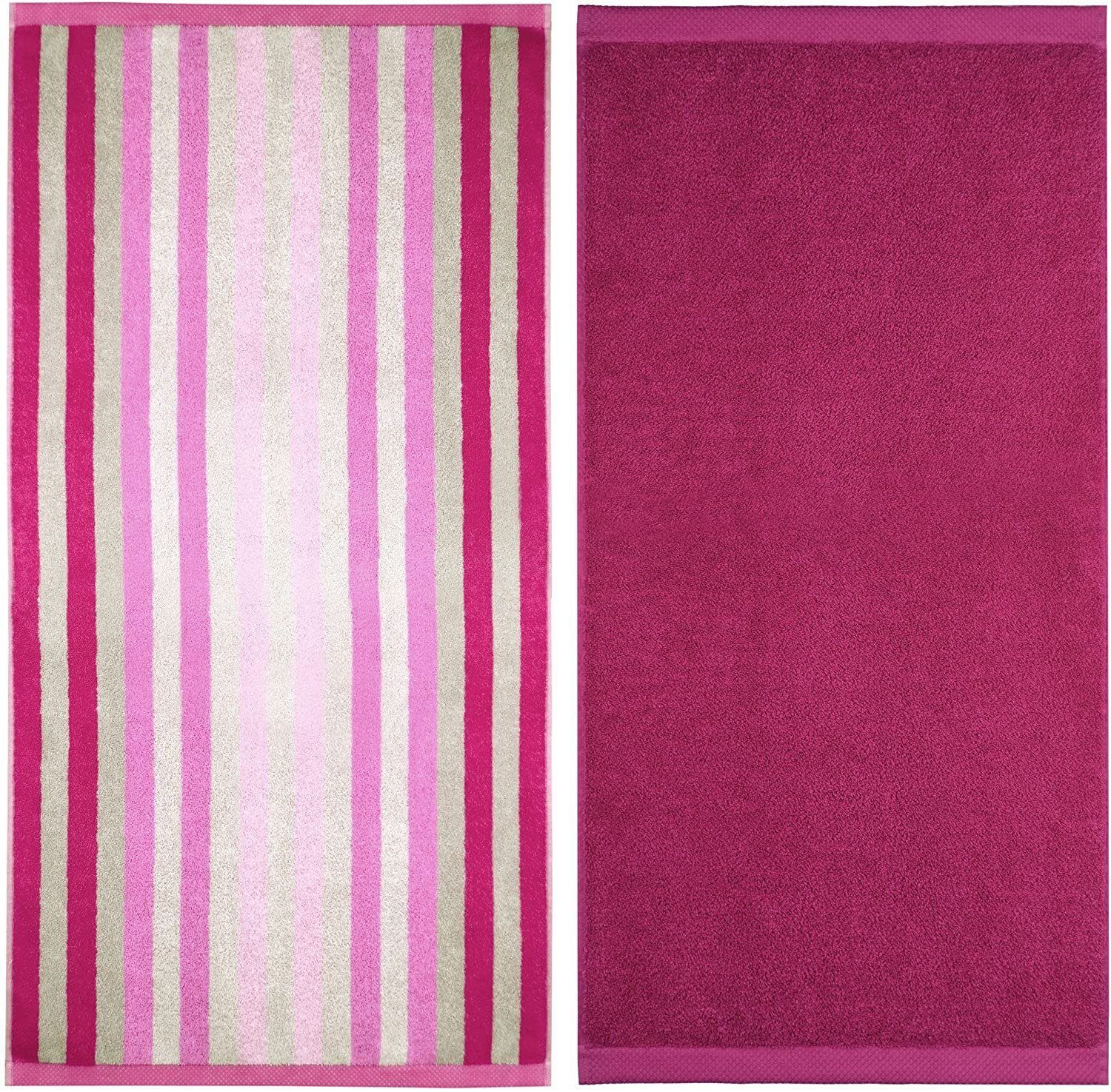 uni Handtuch und (2-tlg), 70x140 2x 2x Violett Pure, Lashuma Set gestreift Frottee, Duschhandtücher lila cm