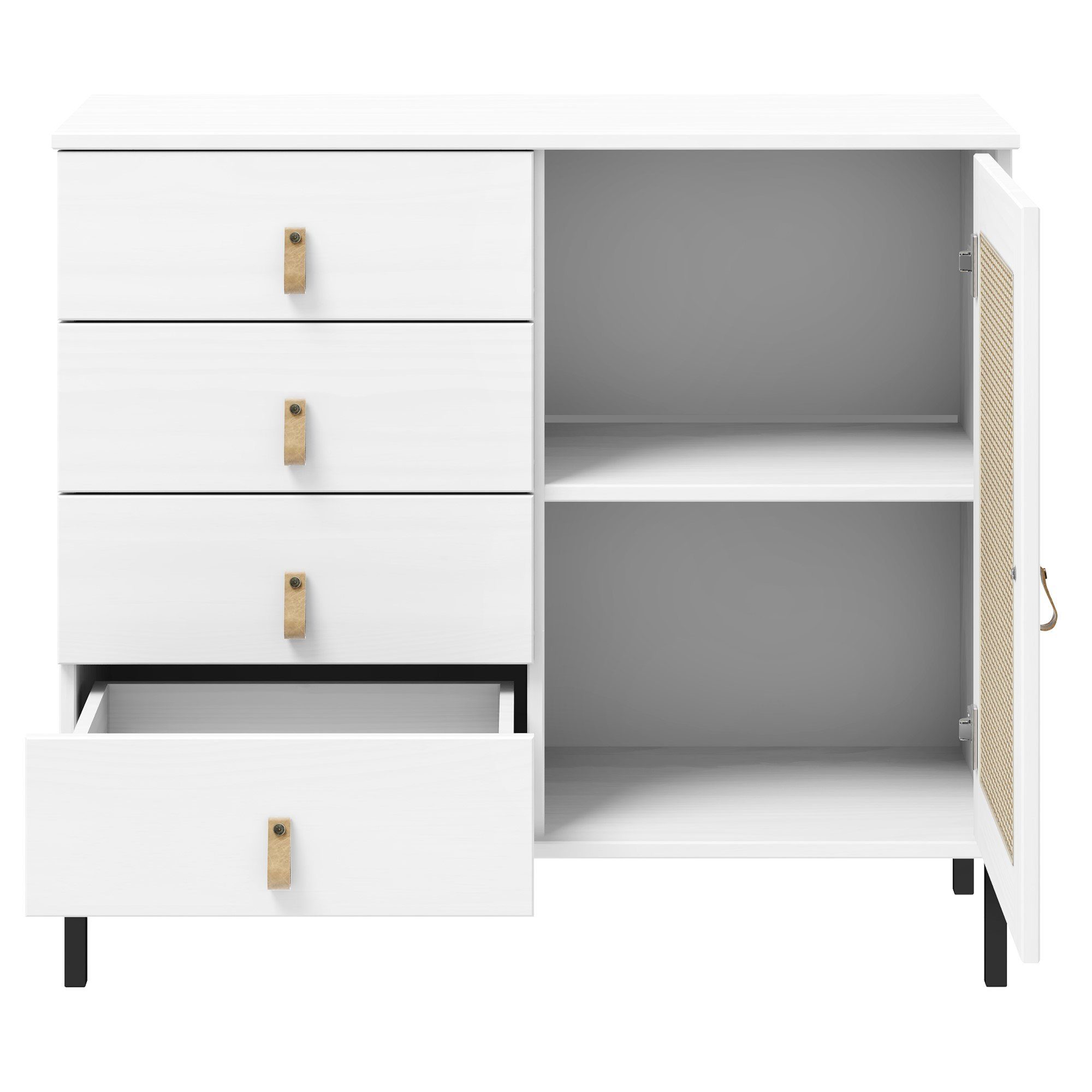 Woodroom Sideboard Valencia, Kiefer 90x80x40 massiv cm BxHxT lackiert, weiß