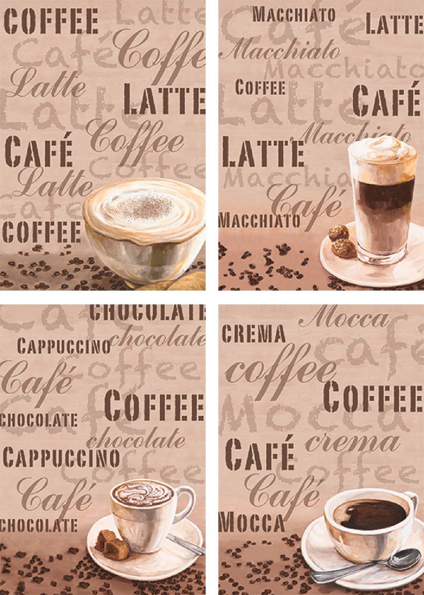 Artland Poster Milchkaffee Latte MacchiatoChocolate, Getränke (4 St), Poster, Wandbild, Bild, Wandposter