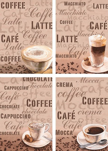 Artland Poster »Milchkaffee Latte MacchiatoChocolate«, Getränke (4 Stück), Poster, Wandbild, Bild, Wandposter-Otto