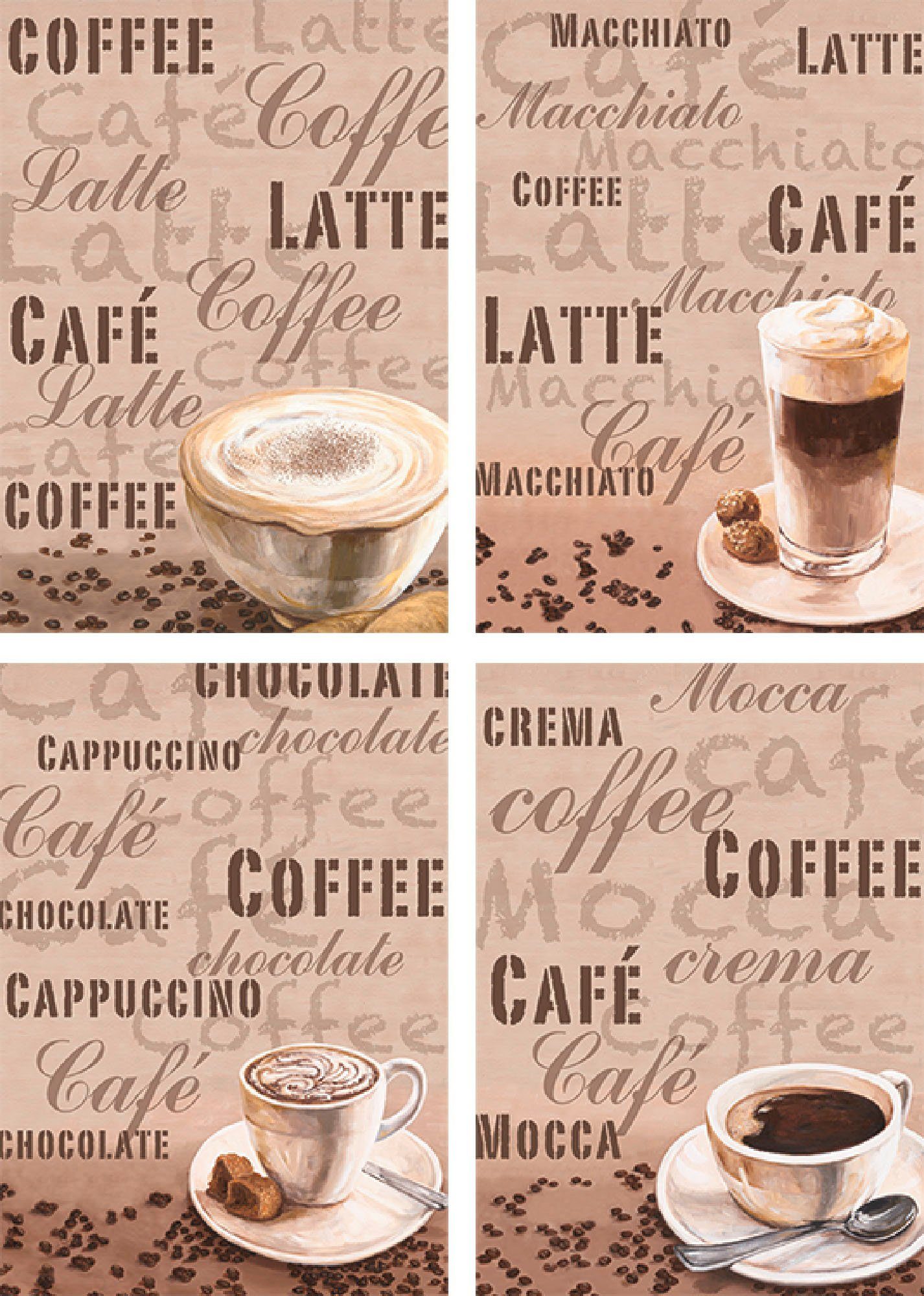 St), (4 Wandposter MacchiatoChocolate, Poster, Artland Milchkaffee Latte Getränke Bild, Wandbild, Poster