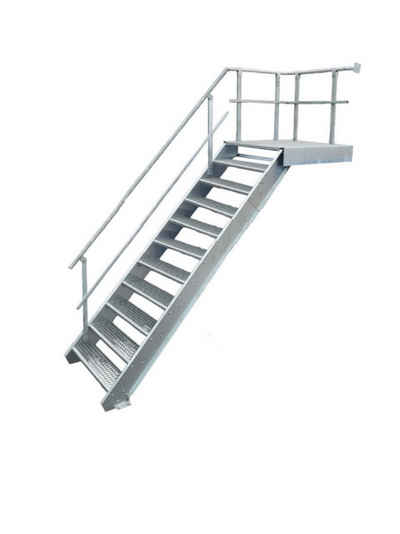 SRM Design Außentreppe 10 Stufen + Podesttreppe Geländer links breite 100cm höhe 165-220cm