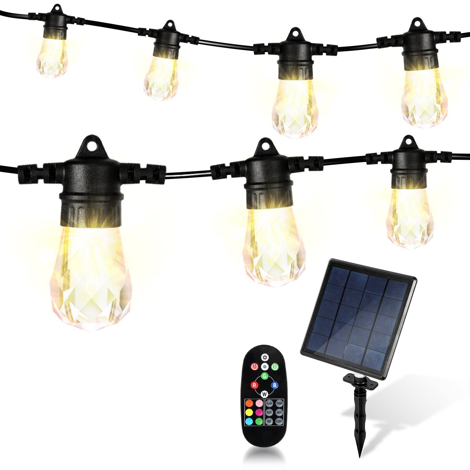 LED fest Solar integriert, Lospitch LED Kugel Lichterkette Bunt, Fernbedienung Warmweiß, LED Außen mit Solarleuchte Weihnachten, Party Solar, 10M, Gartenleuchte LED