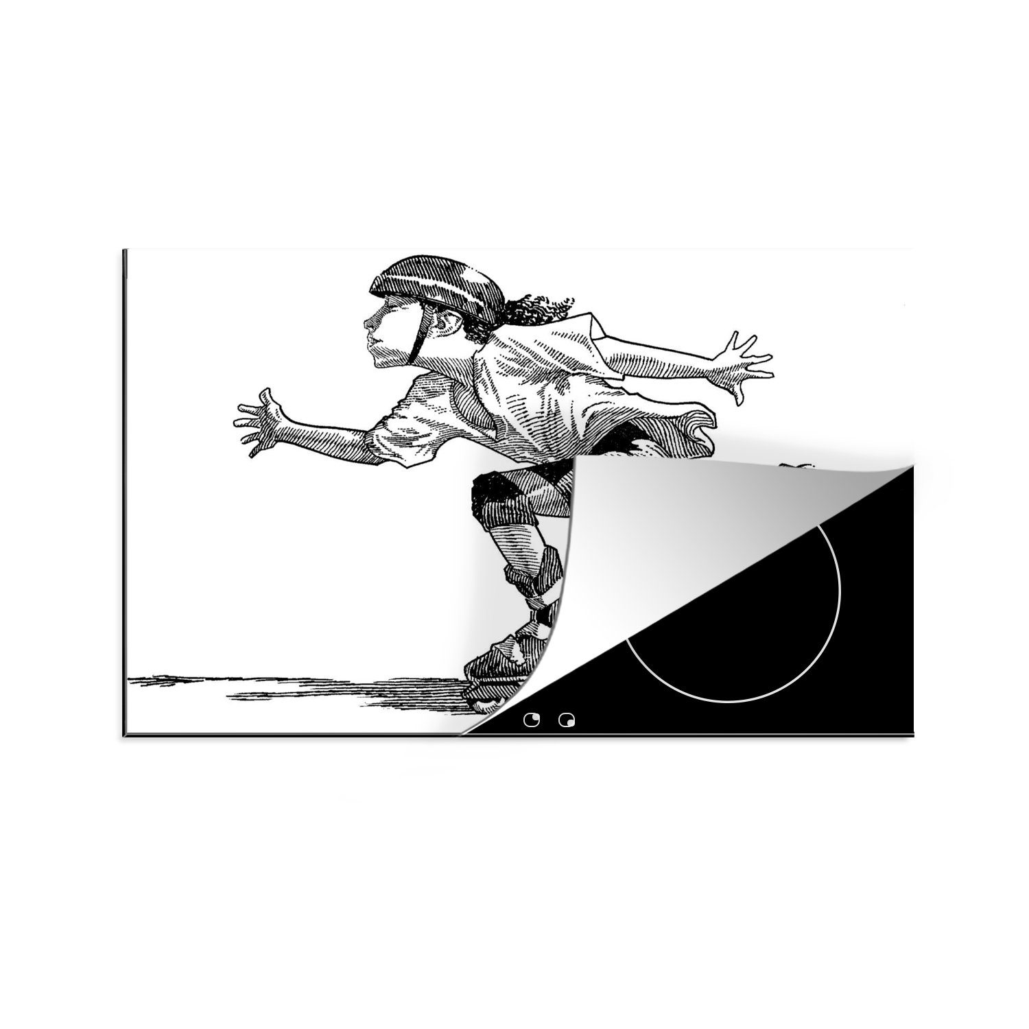 MuchoWow Herdblende-/Abdeckplatte Eine Illustration eines Mädchens beim Inlineskaten, Vinyl, (1 tlg), 81x52 cm, Induktionskochfeld Schutz für die küche, Ceranfeldabdeckung