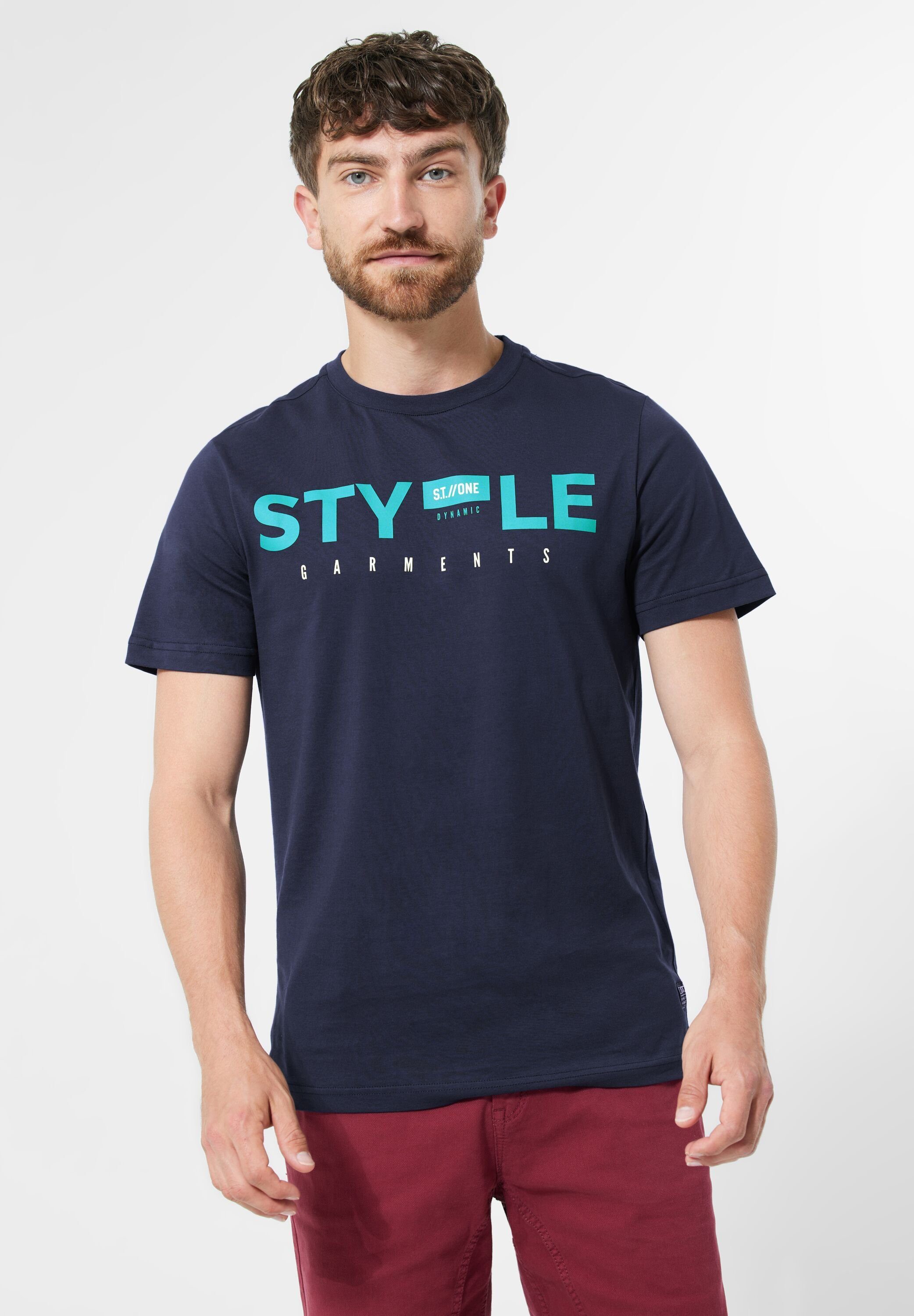 STREET ONE MEN T-Shirt mit navy blue Wording-Print deep