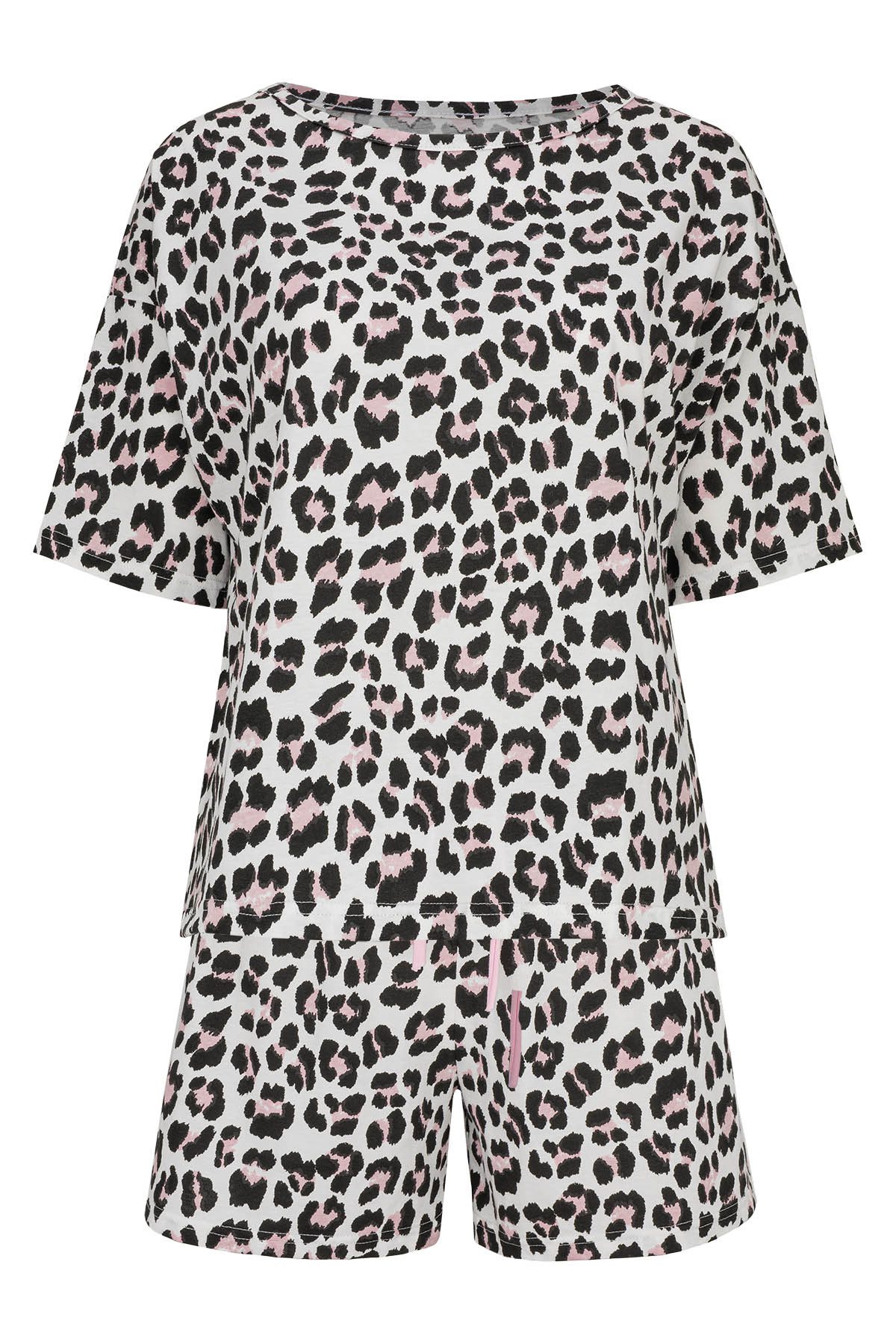 Mademoiselle Sommeil Shorty Schlafanzug mit Allover Animal-Print in Schwarz günstig online kaufen