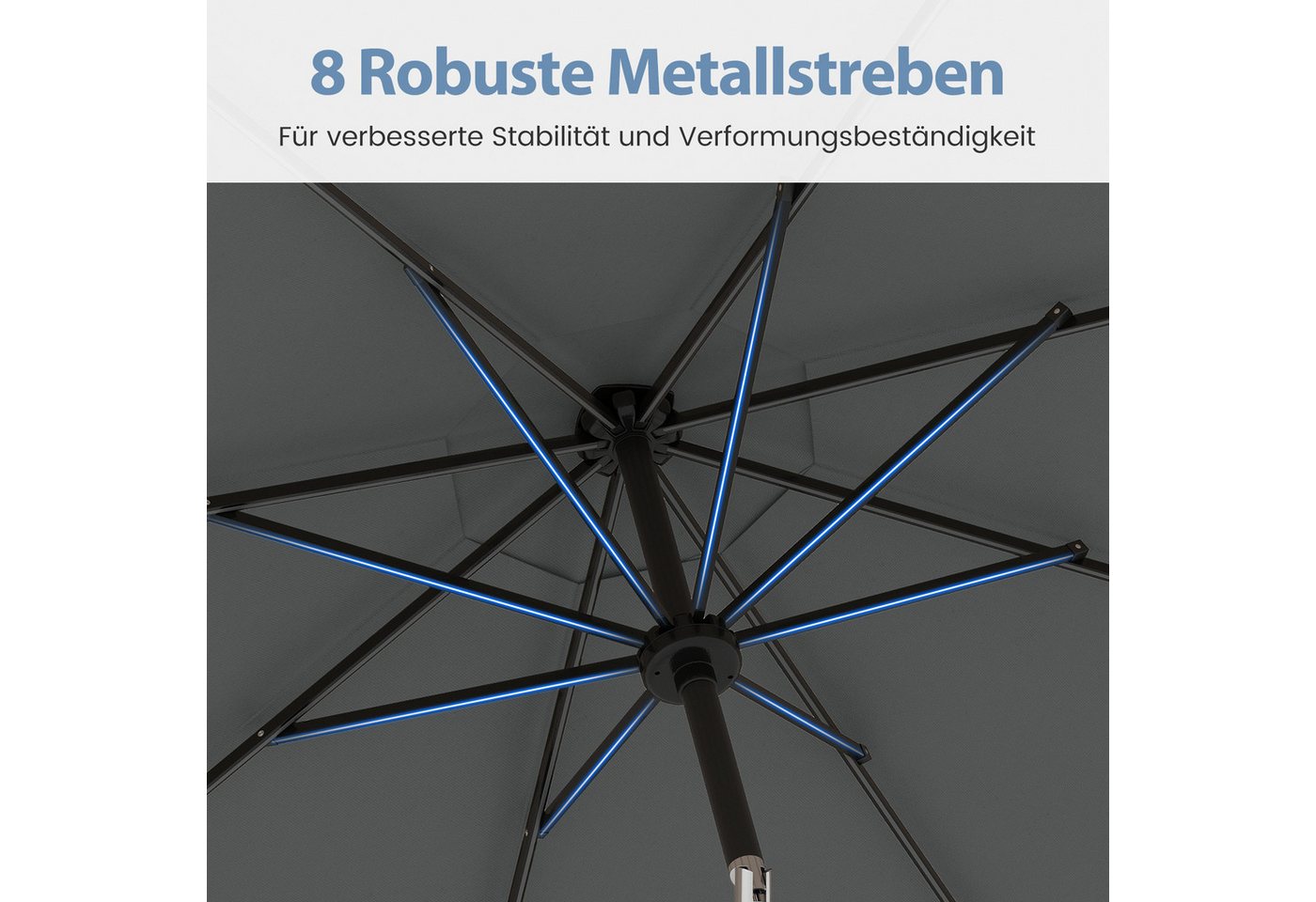 Thumbnail - COSTWAY Sonnenschirm 300cm mit LED, Kurbel, Gartenschirm um 35° knickbar