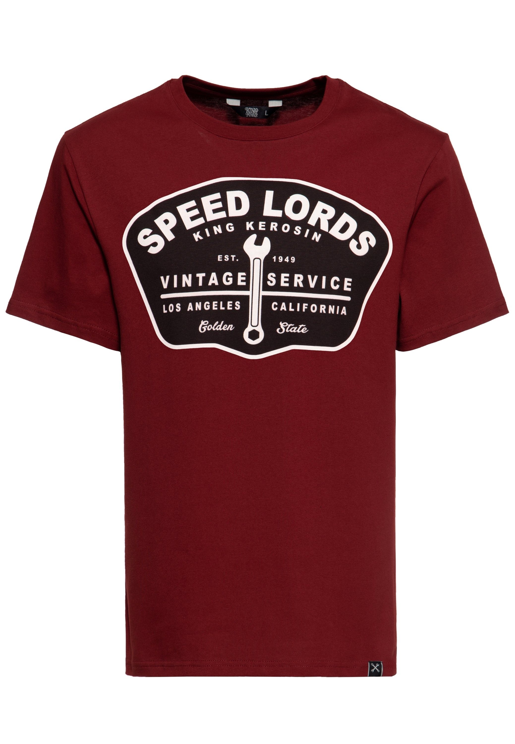 KingKerosin Print-Shirt Speed Lords 1949 (1-tlg) front Print im Vintage Stil weinrot
