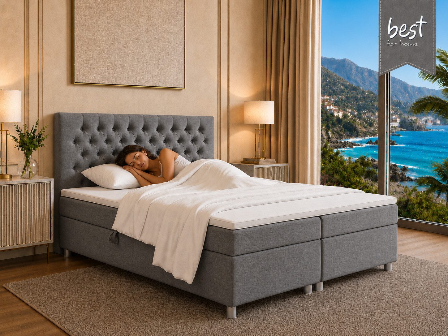 Best for Home Boxspringbett Trinity K-14 mit 7-Zonen-Matratze und Stauraum (Boxspringbett-Set, 1-St., Boxspringbett-Set inklusive Matratze, Topper und Bettkäste – Bild 2 von 5