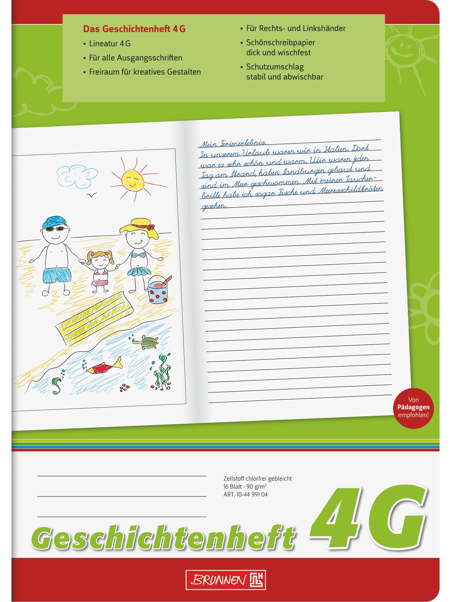 Baier & Schneider Schulheft Geschichtenheft A4 Lineatur 4G 16 Blatt Grün, abwischbar