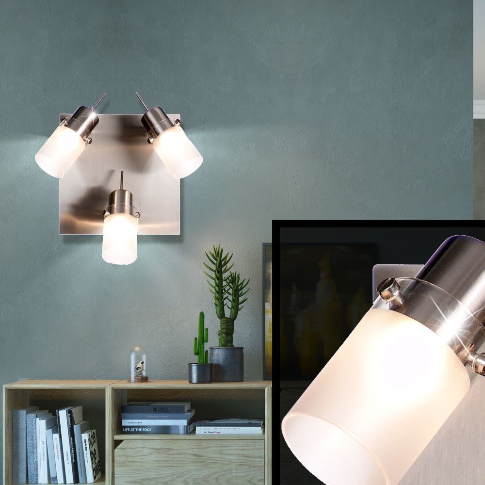 etc-shop LED Wandleuchte, Leuchtmittel nicht inklusive, Decken Wand Lampe silber Beleuchtung Schlafzimmer Glas satiniert