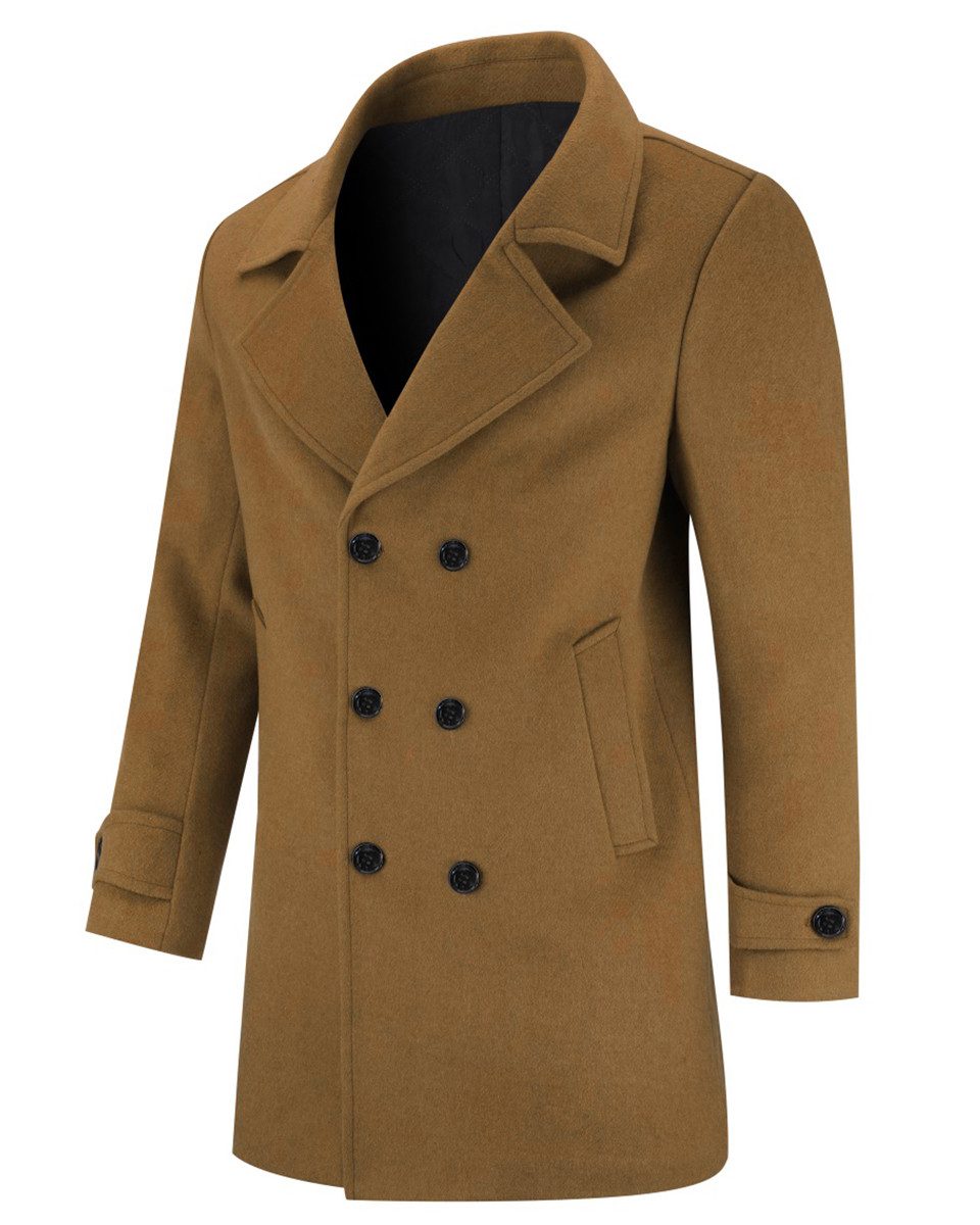 Allthemen Wollmantel Herren Zweireihige Winterjacke Wintermantel Mittellang Businessmantel