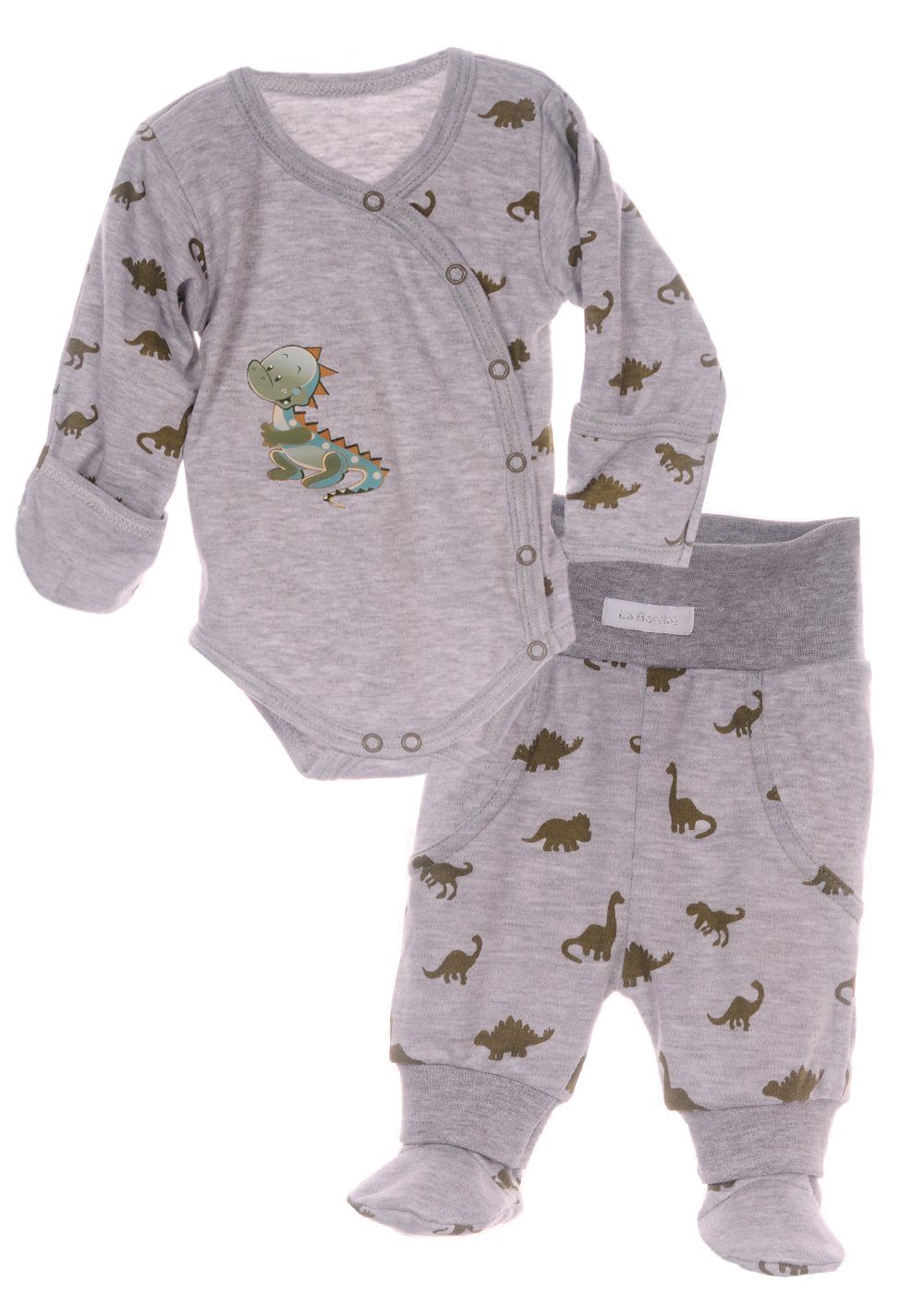 Body & Hose Wickelbody Hose Baby Anzug 2tlg Set Body in Grau mit Dino